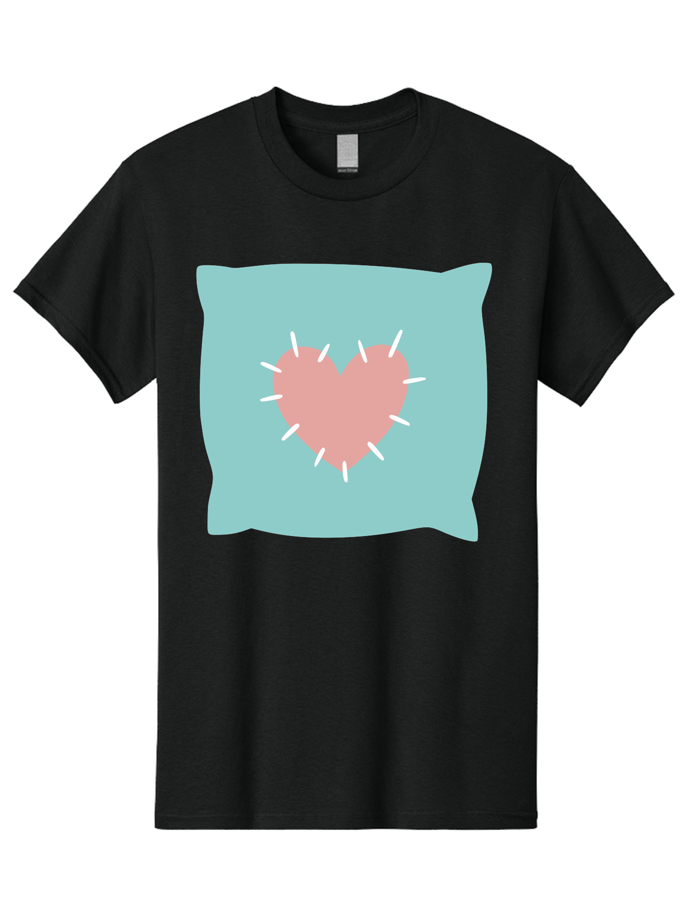 Pillow-With-Heart Men'S Graphic Tee, 100% Cotton, Comfortable Casual Summer Wear, Machine Washable, Pink Heart, Throw Pillow, Teal Background, White Accents, Home Decor, Love Symbol, Decorative Pillow, Heart Design, Cozy Atmosphere, Aac068 11