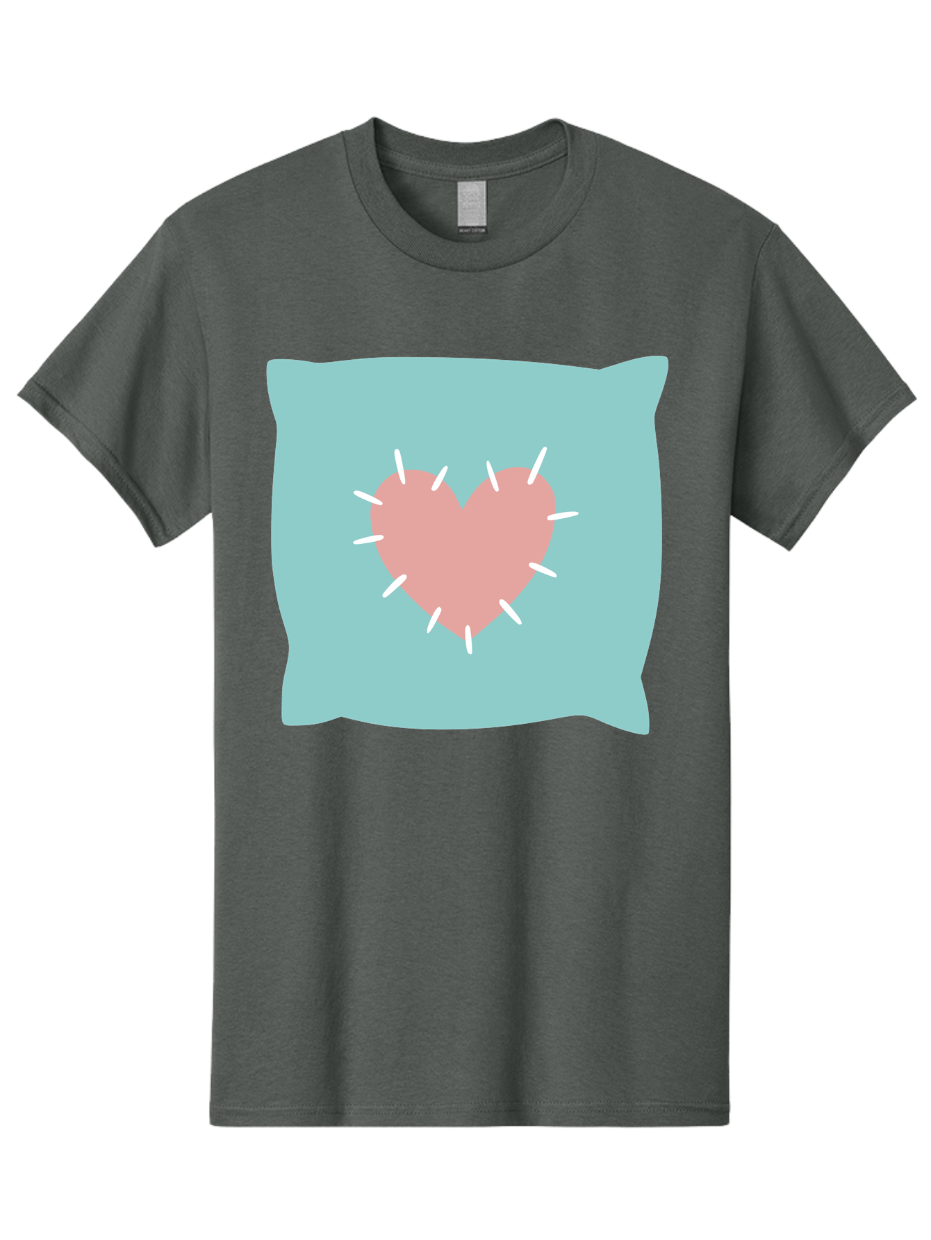 Pillow-With-Heart Men'S Graphic Tee, 100% Cotton, Comfortable Casual Summer Wear, Machine Washable, Pink Heart, Throw Pillow, Teal Background, White Accents, Home Decor, Love Symbol, Decorative Pillow, Heart Design, Cozy Atmosphere, Aac068 5