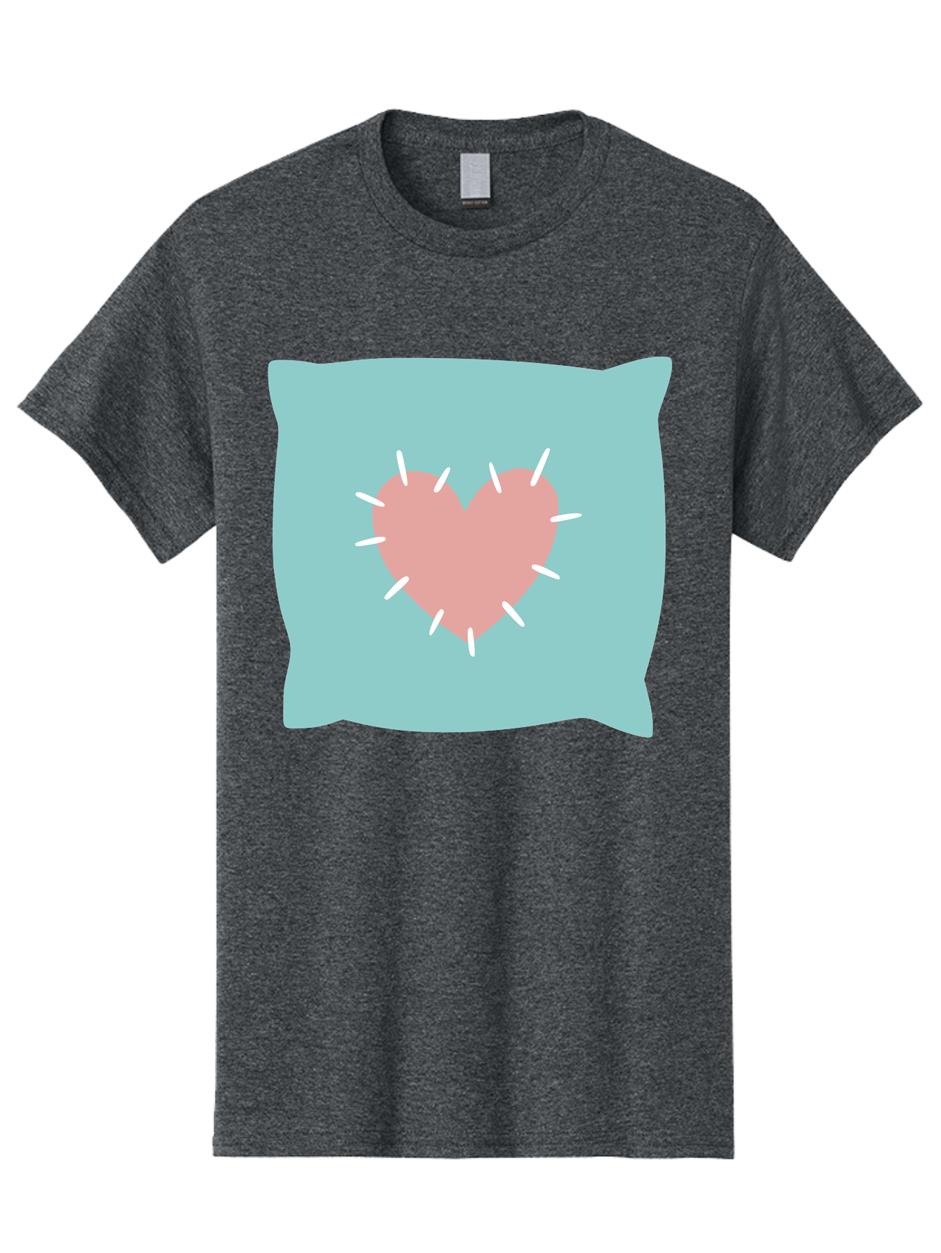 Pillow-With-Heart Men'S Graphic Tee, 100% Cotton, Comfortable Casual Summer Wear, Machine Washable, Pink Heart, Throw Pillow, Teal Background, White Accents, Home Decor, Love Symbol, Decorative Pillow, Heart Design, Cozy Atmosphere, Aac068 15