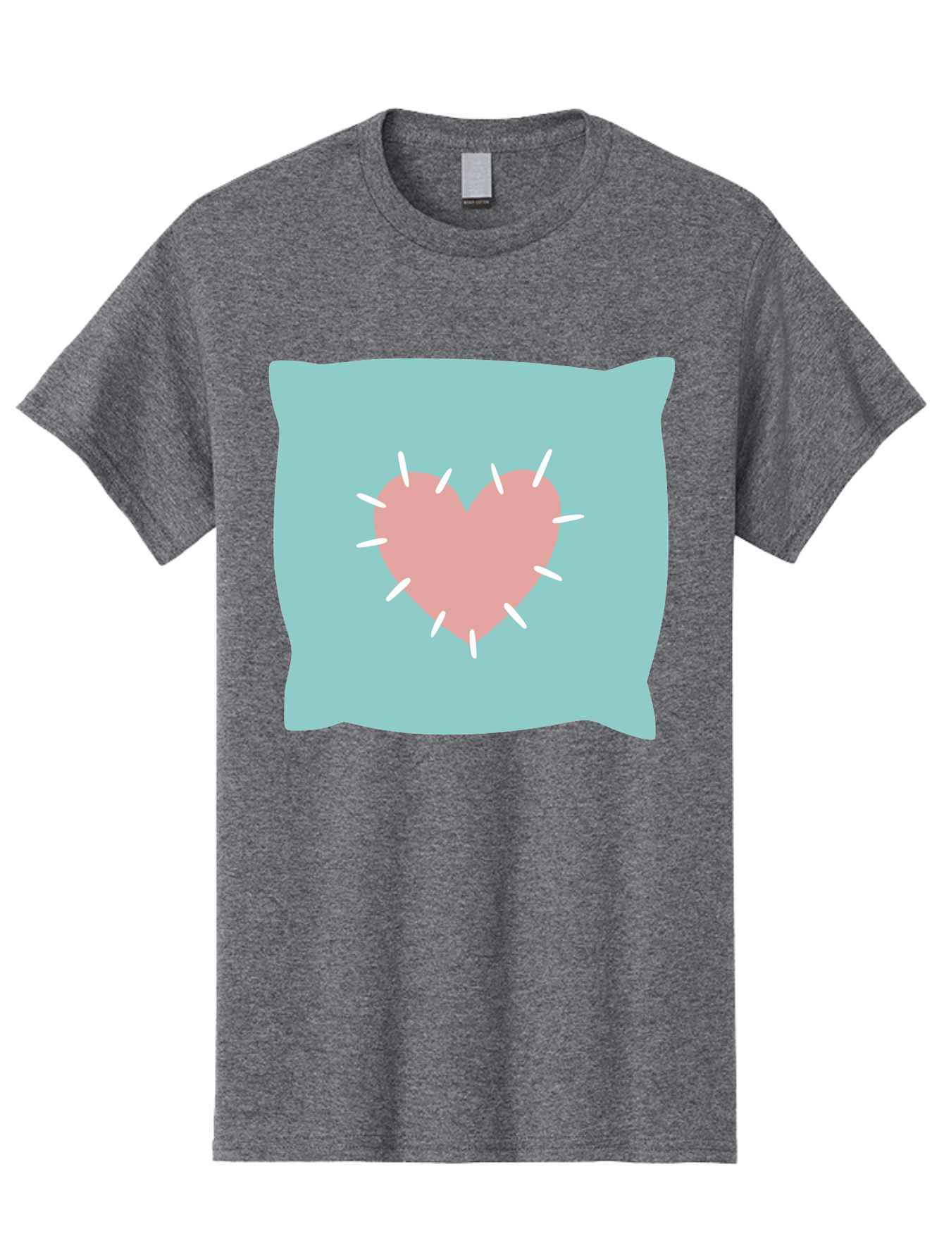 Pillow-With-Heart Men'S Graphic Tee, 100% Cotton, Comfortable Casual Summer Wear, Machine Washable, Pink Heart, Throw Pillow, Teal Background, White Accents, Home Decor, Love Symbol, Decorative Pillow, Heart Design, Cozy Atmosphere, Aac068 1