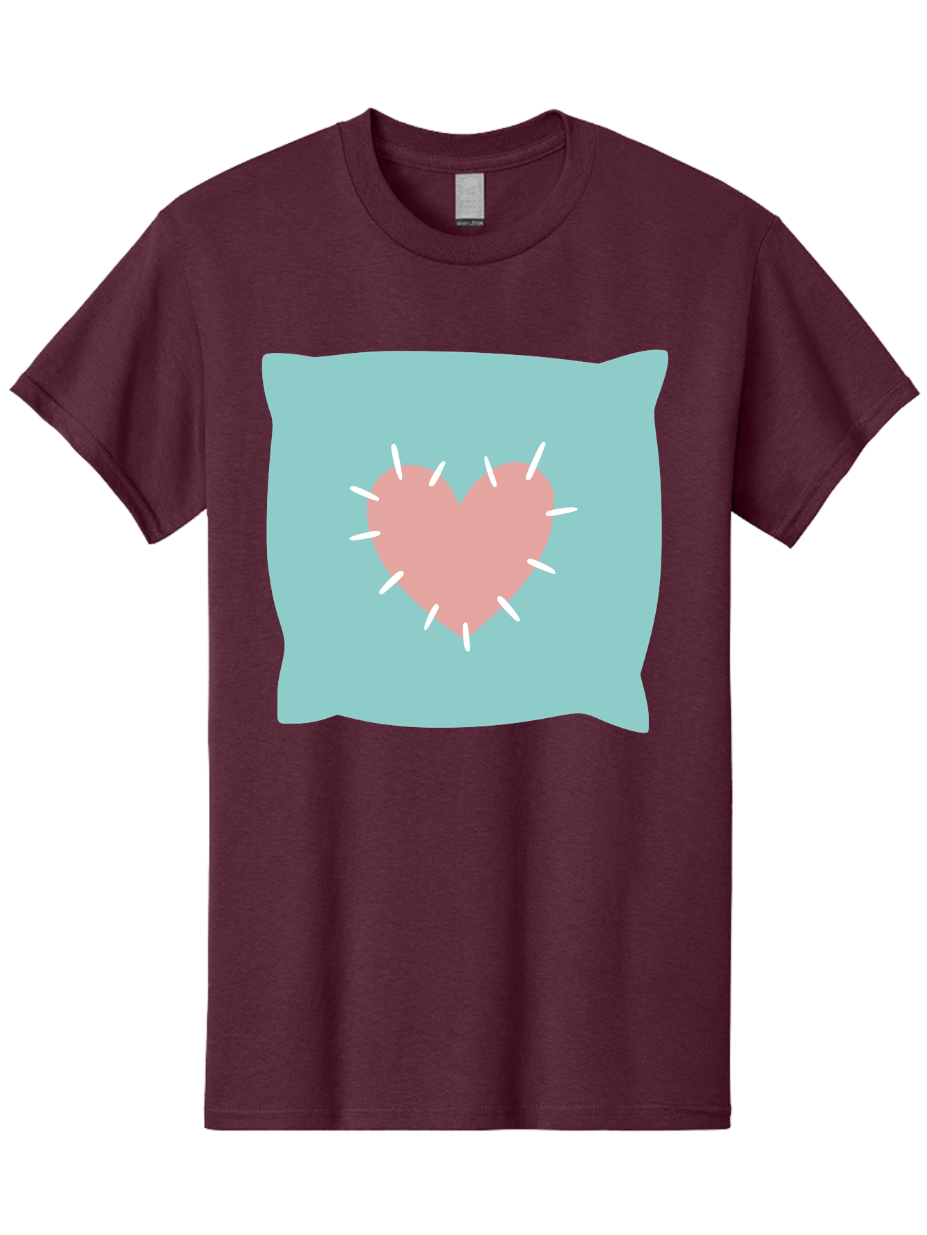 Pillow-With-Heart Men'S Graphic Tee, 100% Cotton, Comfortable Casual Summer Wear, Machine Washable, Pink Heart, Throw Pillow, Teal Background, White Accents, Home Decor, Love Symbol, Decorative Pillow, Heart Design, Cozy Atmosphere, Aac068 25