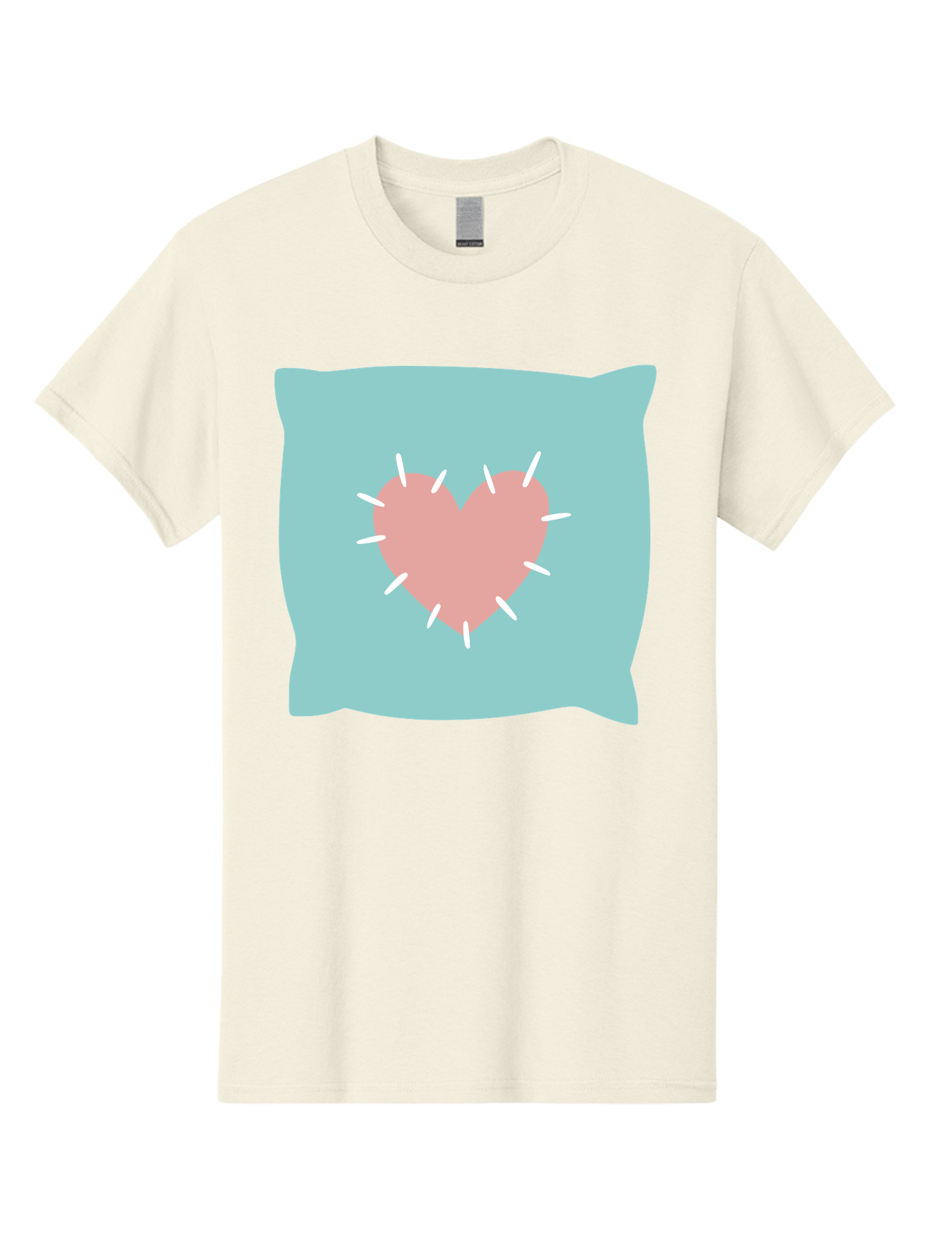 Pillow-With-Heart Men'S Graphic Tee, 100% Cotton, Comfortable Casual Summer Wear, Machine Washable, Pink Heart, Throw Pillow, Teal Background, White Accents, Home Decor, Love Symbol, Decorative Pillow, Heart Design, Cozy Atmosphere, Aac068 7