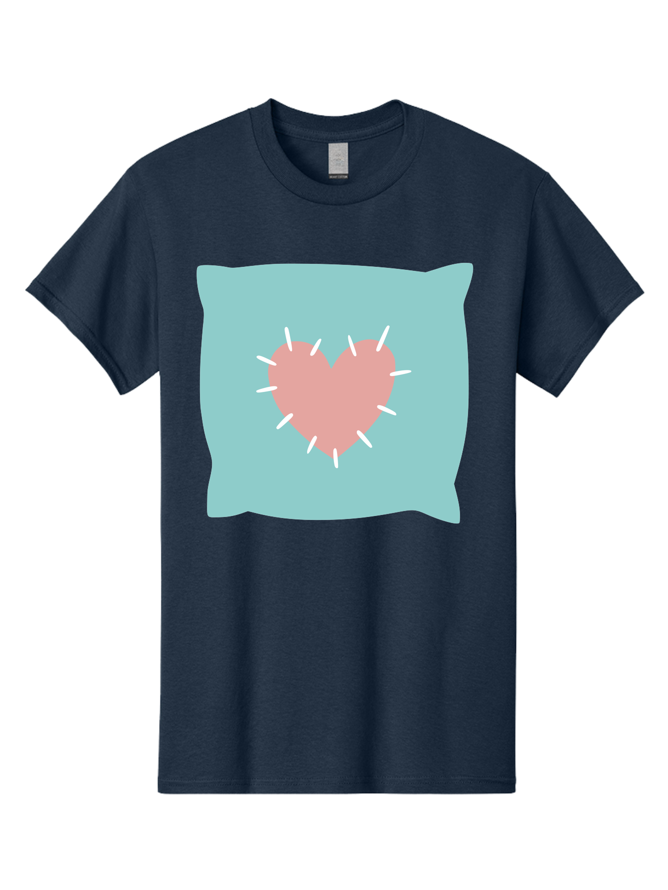 Pillow-With-Heart Men'S Graphic Tee, 100% Cotton, Comfortable Casual Summer Wear, Machine Washable, Pink Heart, Throw Pillow, Teal Background, White Accents, Home Decor, Love Symbol, Decorative Pillow, Heart Design, Cozy Atmosphere, Aac068 3