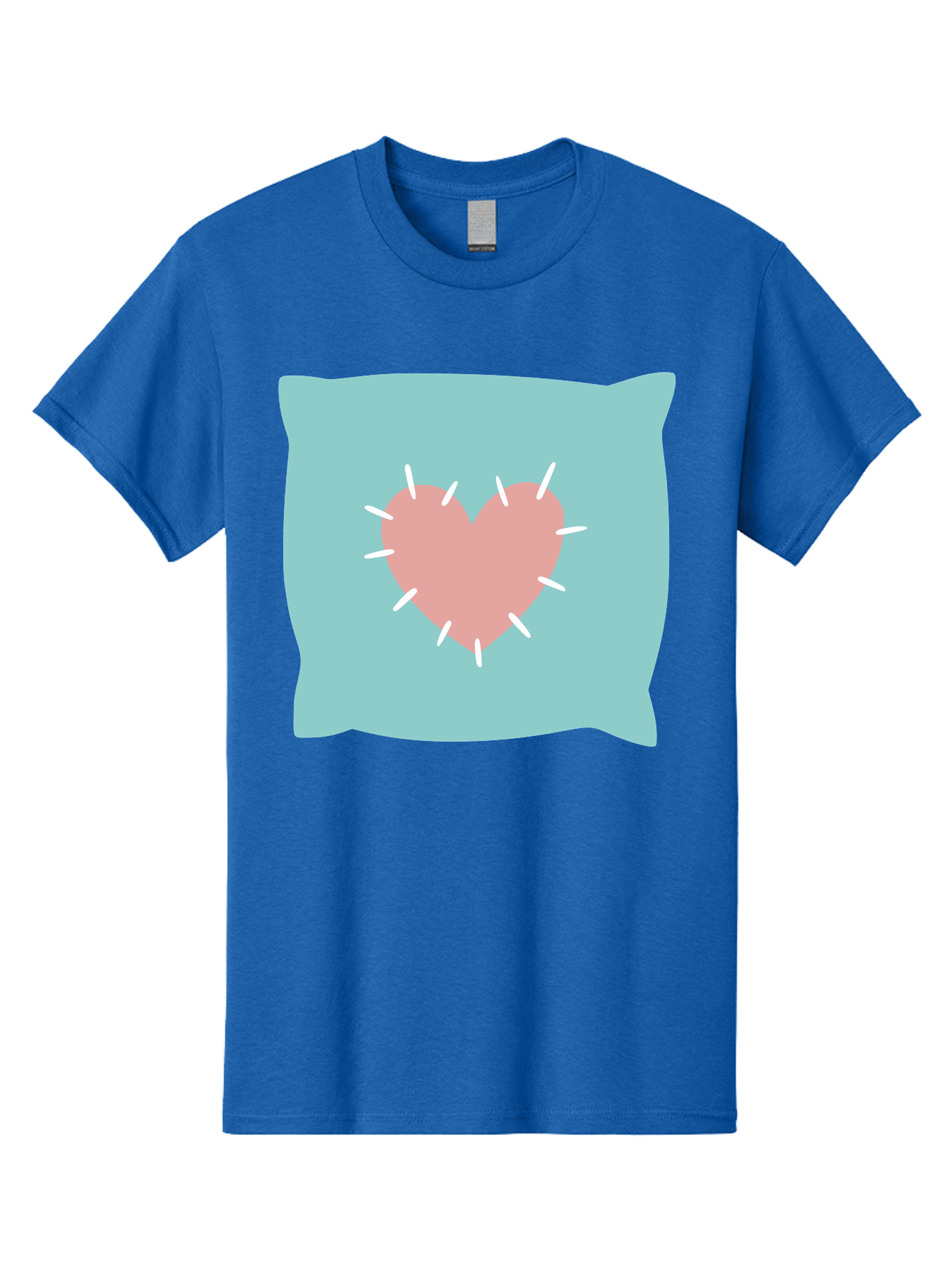 Pillow-With-Heart Men'S Graphic Tee, 100% Cotton, Comfortable Casual Summer Wear, Machine Washable, Pink Heart, Throw Pillow, Teal Background, White Accents, Home Decor, Love Symbol, Decorative Pillow, Heart Design, Cozy Atmosphere, Aac068 29