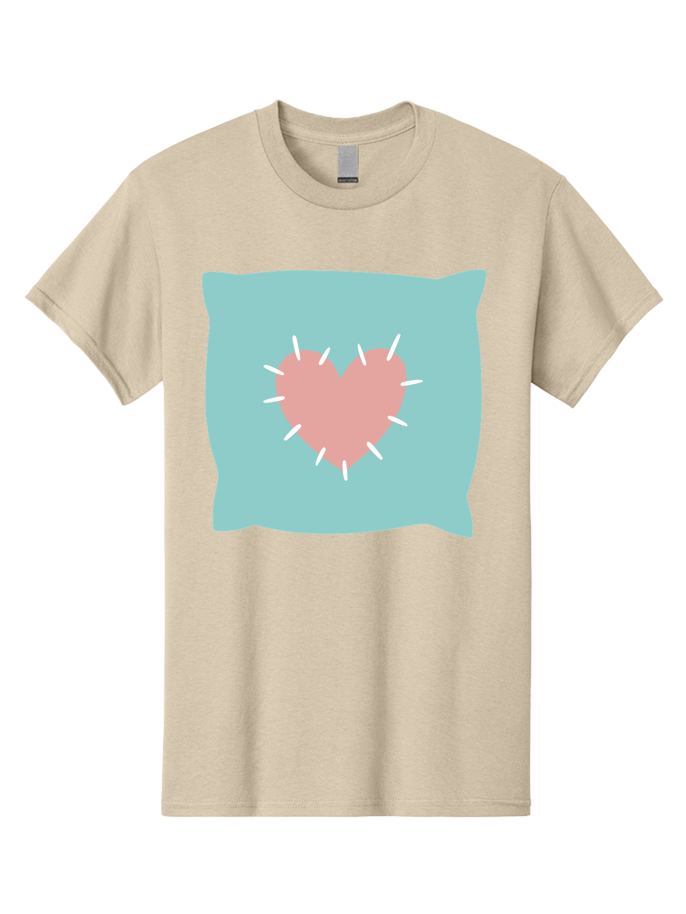 Pillow-With-Heart Men'S Graphic Tee, 100% Cotton, Comfortable Casual Summer Wear, Machine Washable, Pink Heart, Throw Pillow, Teal Background, White Accents, Home Decor, Love Symbol, Decorative Pillow, Heart Design, Cozy Atmosphere, Aac068 27
