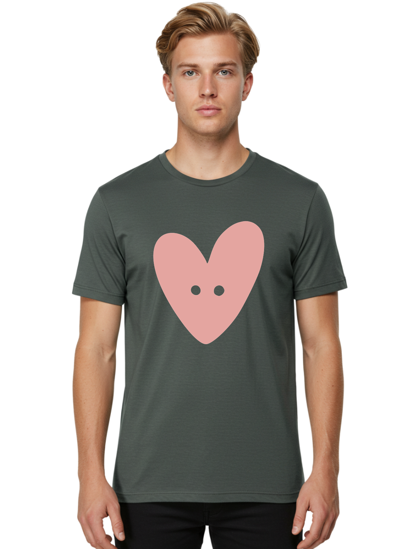 Pink-Heart-Button Men'S Graphic Tee, 100% Cotton, Comfortable Casual Summer Wear, Machine Washable, Heart Symbol, Pink Icon, Love Emblem, Cute Design, Simple Illustration, Minimalist Art Aac075 4