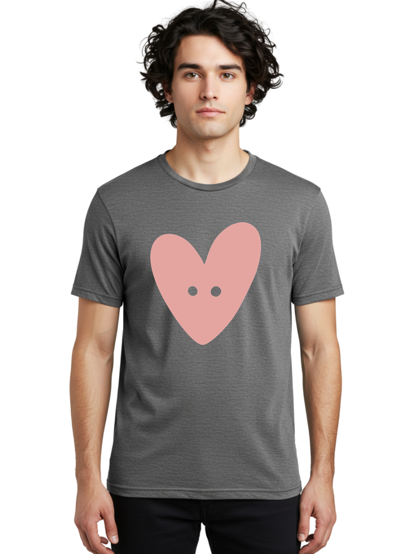Pink-Heart-Button Men'S Graphic Tee, 100% Cotton, Comfortable Casual Summer Wear, Machine Washable, Heart Symbol, Pink Icon, Love Emblem, Cute Design, Simple Illustration, Minimalist Art Aac075 14