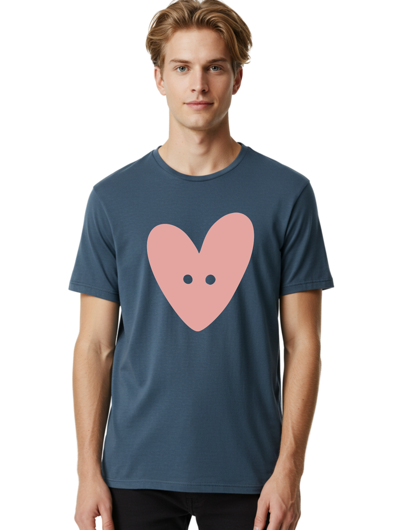 Pink-Heart-Button Men'S Graphic Tee, 100% Cotton, Comfortable Casual Summer Wear, Machine Washable, Heart Symbol, Pink Icon, Love Emblem, Cute Design, Simple Illustration, Minimalist Art Aac075 6