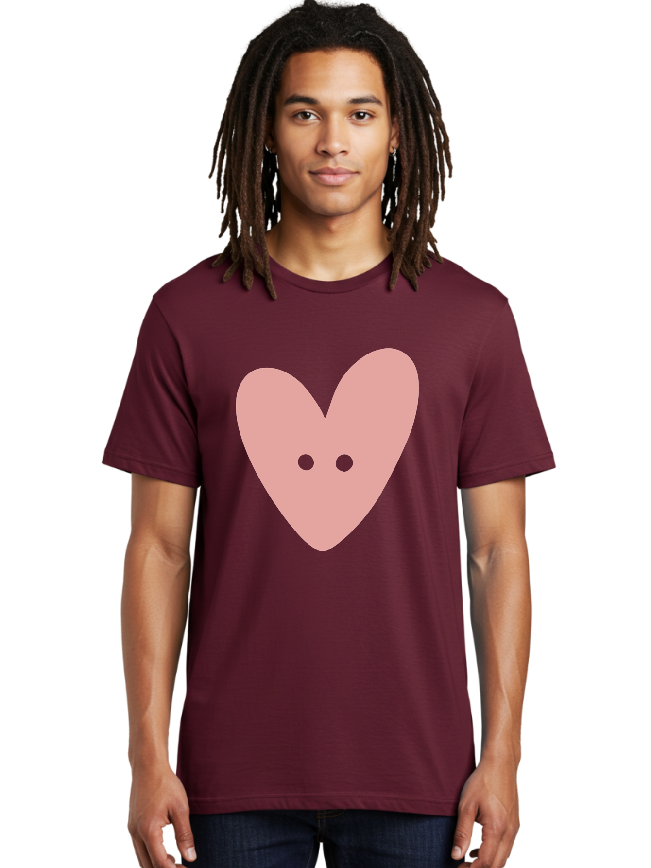 Pink-Heart-Button Men'S Graphic Tee, 100% Cotton, Comfortable Casual Summer Wear, Machine Washable, Heart Symbol, Pink Icon, Love Emblem, Cute Design, Simple Illustration, Minimalist Art Aac075 20