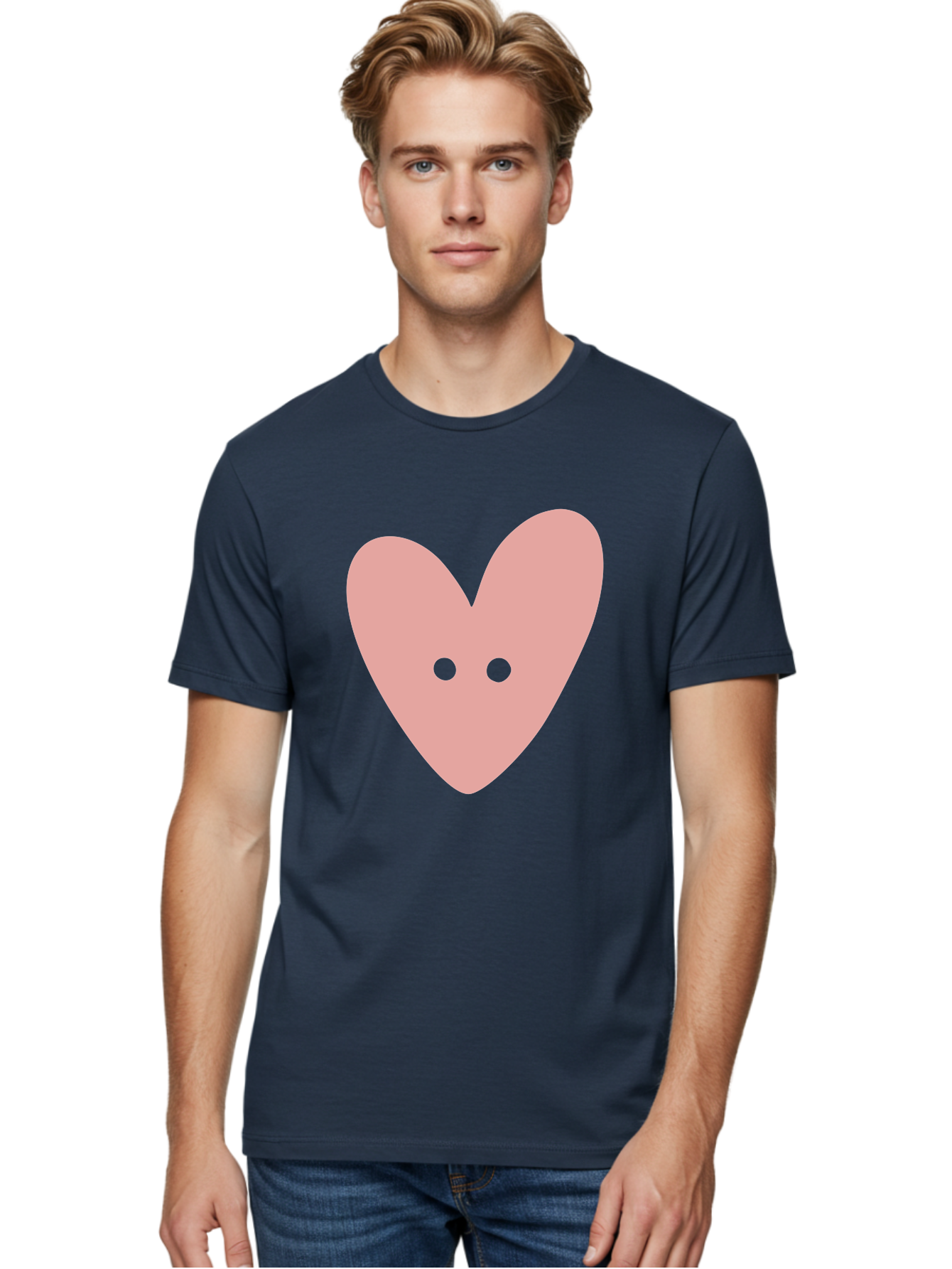 Pink-Heart-Button Men'S Graphic Tee, 100% Cotton, Comfortable Casual Summer Wear, Machine Washable, Heart Symbol, Pink Icon, Love Emblem, Cute Design, Simple Illustration, Minimalist Art Aac075 26