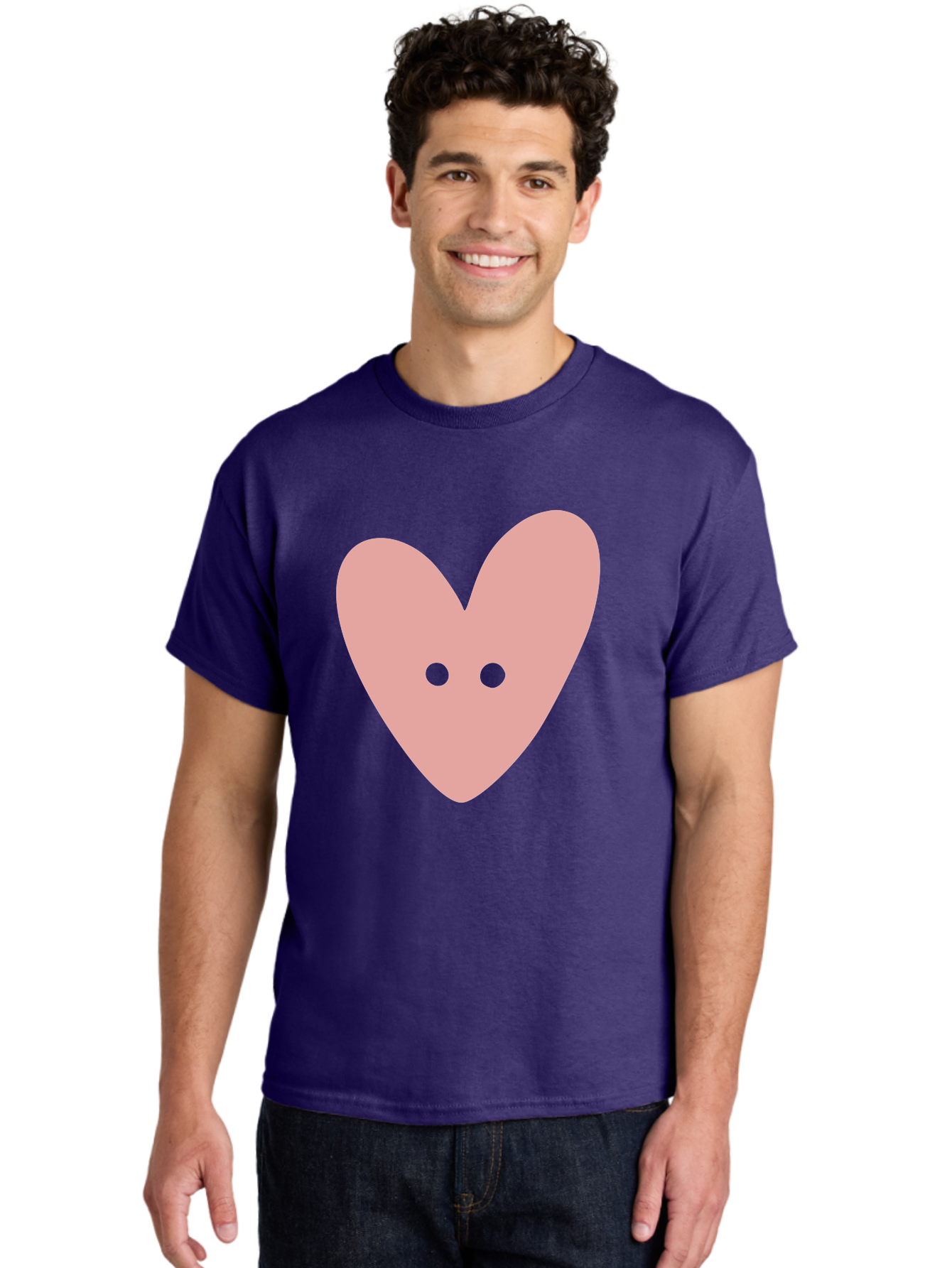 Pink-Heart-Button Men'S Graphic Tee, 100% Cotton, Comfortable Casual Summer Wear, Machine Washable, Heart Symbol, Pink Icon, Love Emblem, Cute Design, Simple Illustration, Minimalist Art Aac075 2