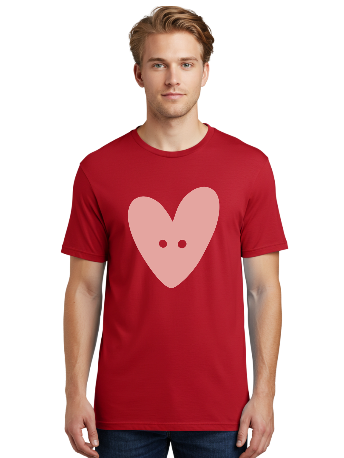 Pink-Heart-Button Men'S Graphic Tee, 100% Cotton, Comfortable Casual Summer Wear, Machine Washable, Heart Symbol, Pink Icon, Love Emblem, Cute Design, Simple Illustration, Minimalist Art Aac075 28