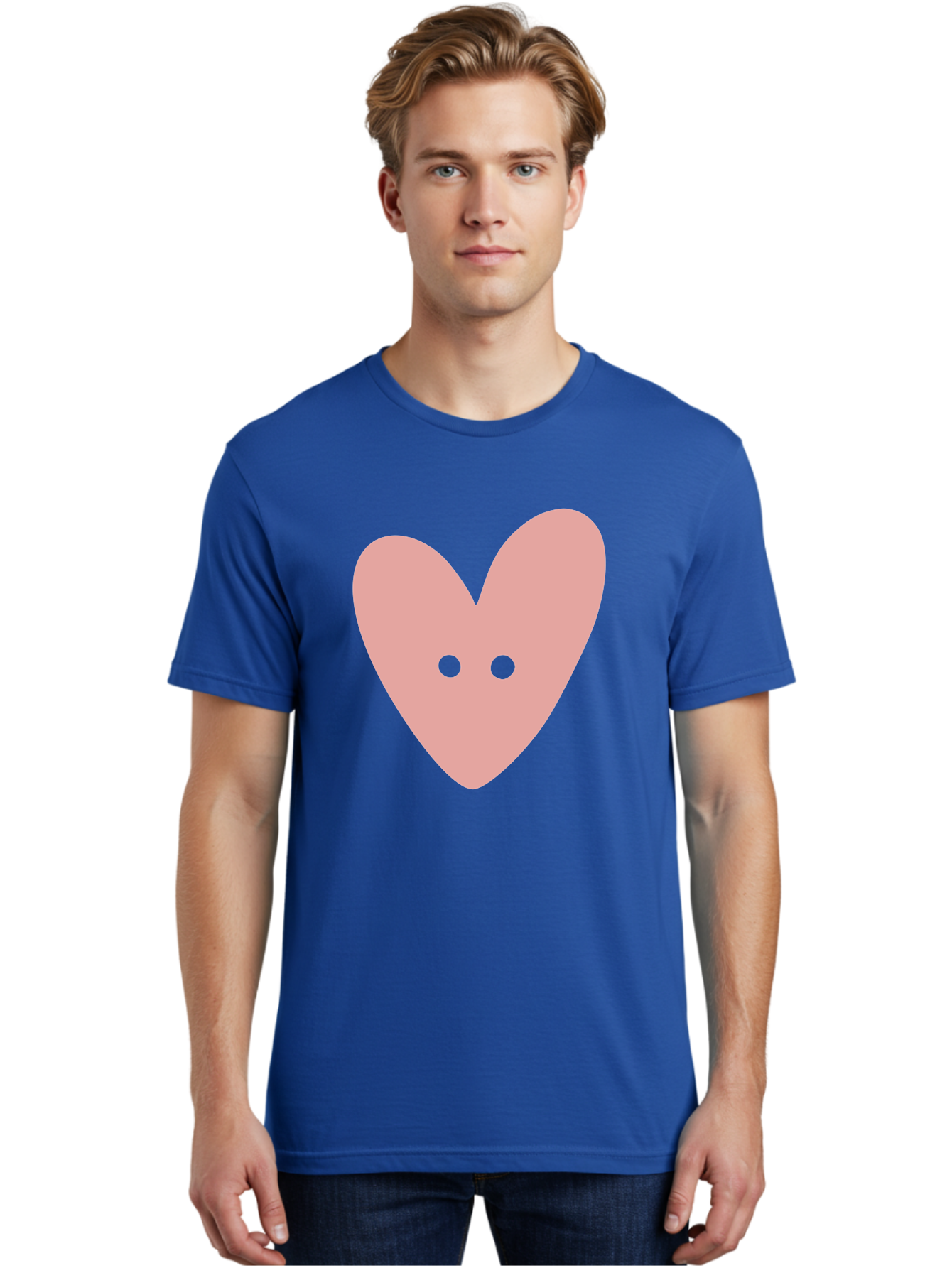 Pink-Heart-Button Men'S Graphic Tee, 100% Cotton, Comfortable Casual Summer Wear, Machine Washable, Heart Symbol, Pink Icon, Love Emblem, Cute Design, Simple Illustration, Minimalist Art Aac075 22