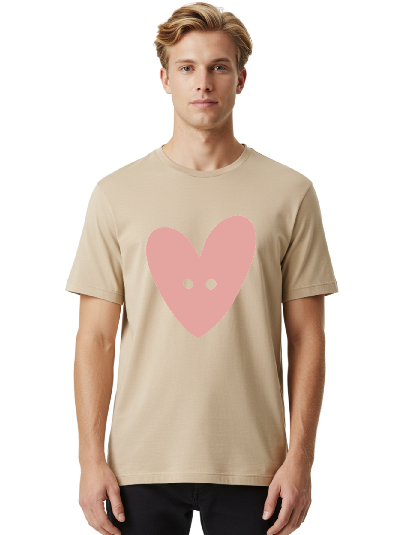 Pink-Heart-Button Men'S Graphic Tee, 100% Cotton, Comfortable Casual Summer Wear, Machine Washable, Heart Symbol, Pink Icon, Love Emblem, Cute Design, Simple Illustration, Minimalist Art Aac075 30