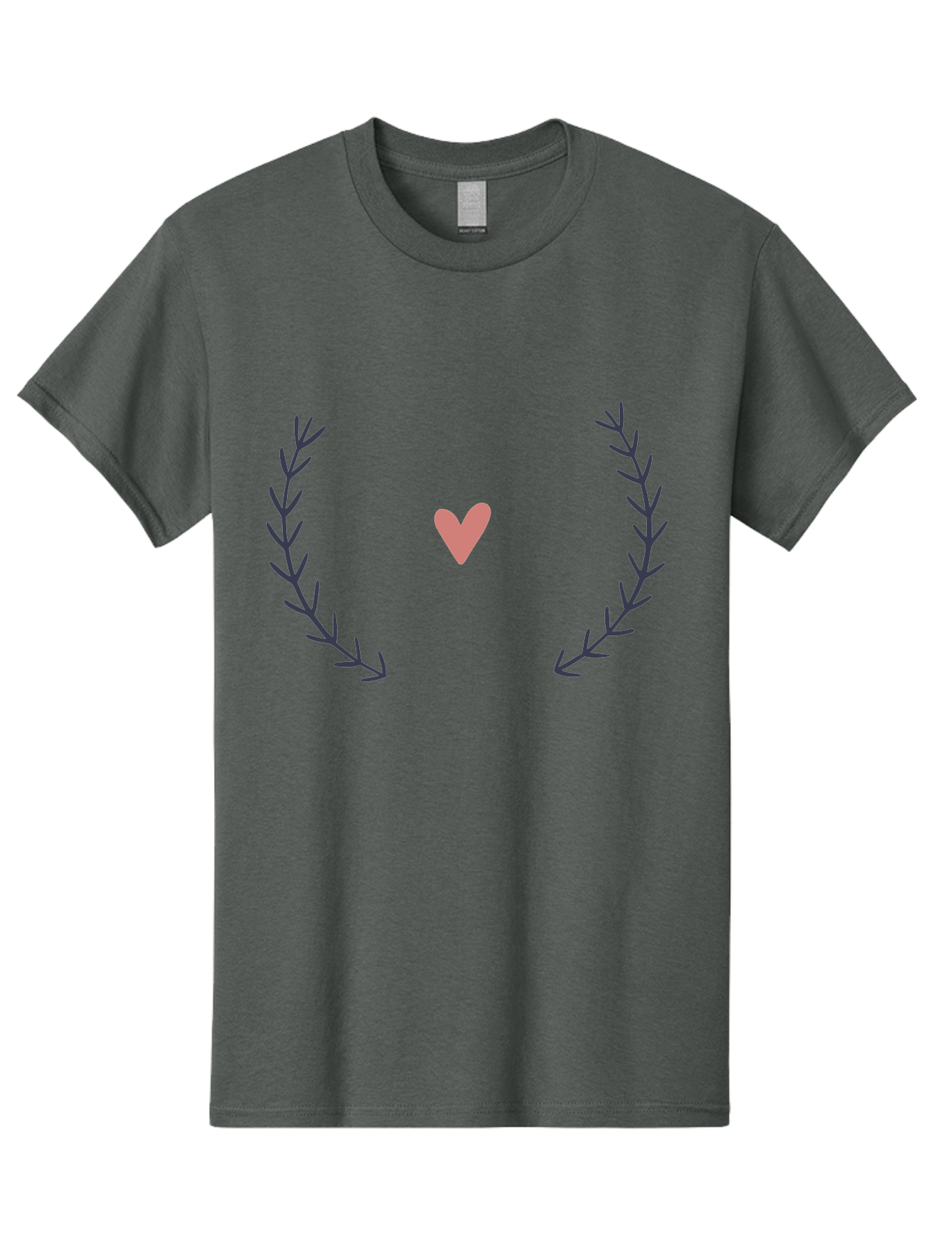 Pink-Heart-Laurel Men'S Graphic Tee, 100% Cotton, Comfortable Casual Summer Wear, Machine Washable, Pink Heart Symbol, Purple Leaves, Love Icon, Minimalist Design, Simple Graphics, Heart Shape, Floral Elements, Romantic Symbolism, Aac076 23