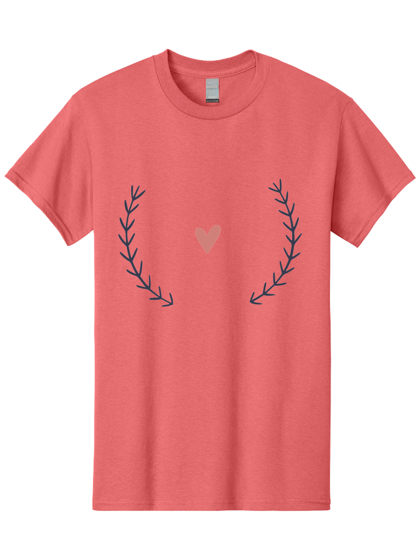 Pink-Heart-Laurel Men'S Graphic Tee, 100% Cotton, Comfortable Casual Summer Wear, Machine Washable, Pink Heart Symbol, Purple Leaves, Love Icon, Minimalist Design, Simple Graphics, Heart Shape, Floral Elements, Romantic Symbolism, Aac076 1