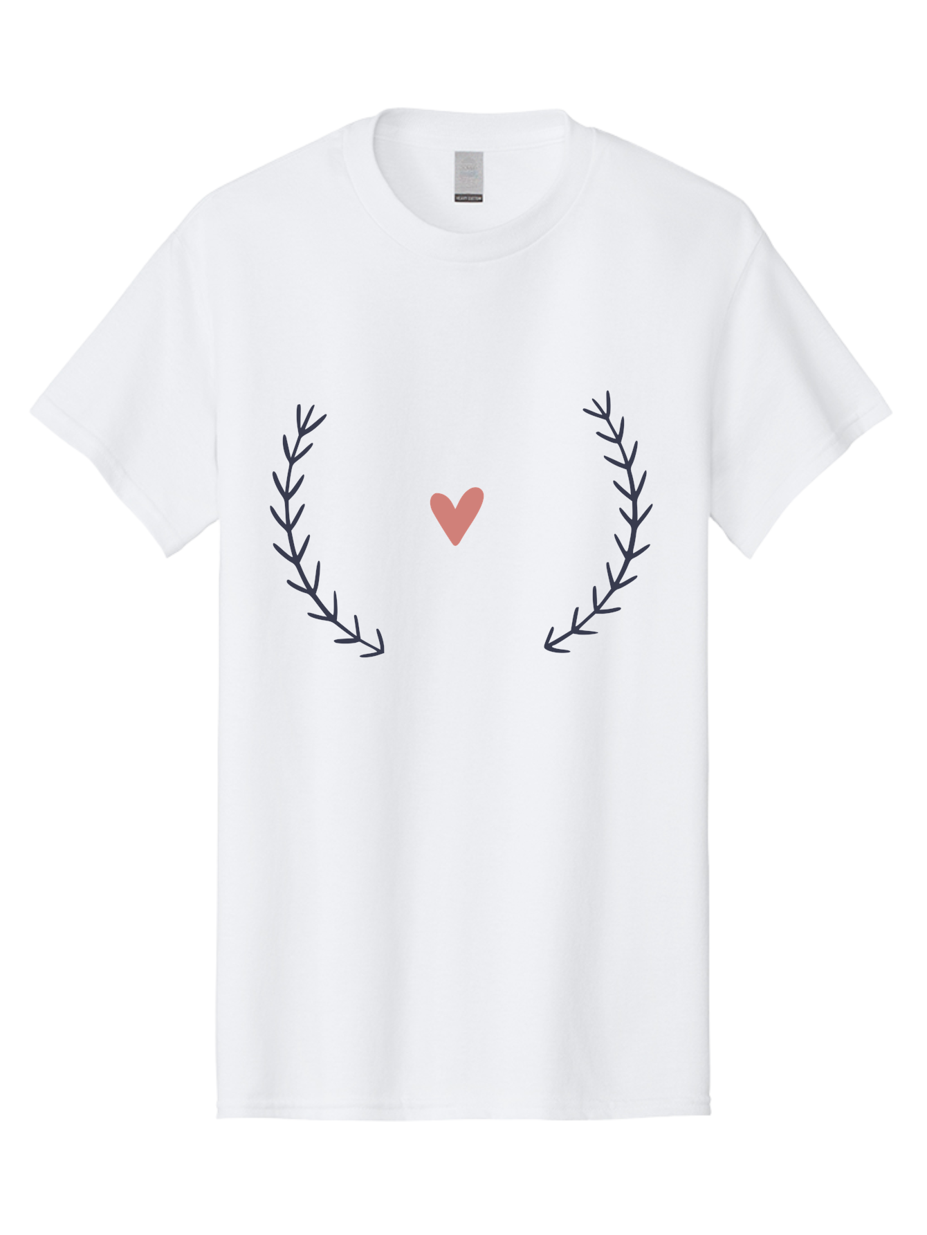 Pink-Heart-Laurel Men'S Graphic Tee, 100% Cotton, Comfortable Casual Summer Wear, Machine Washable, Pink Heart Symbol, Purple Leaves, Love Icon, Minimalist Design, Simple Graphics, Heart Shape, Floral Elements, Romantic Symbolism, Aac076 21