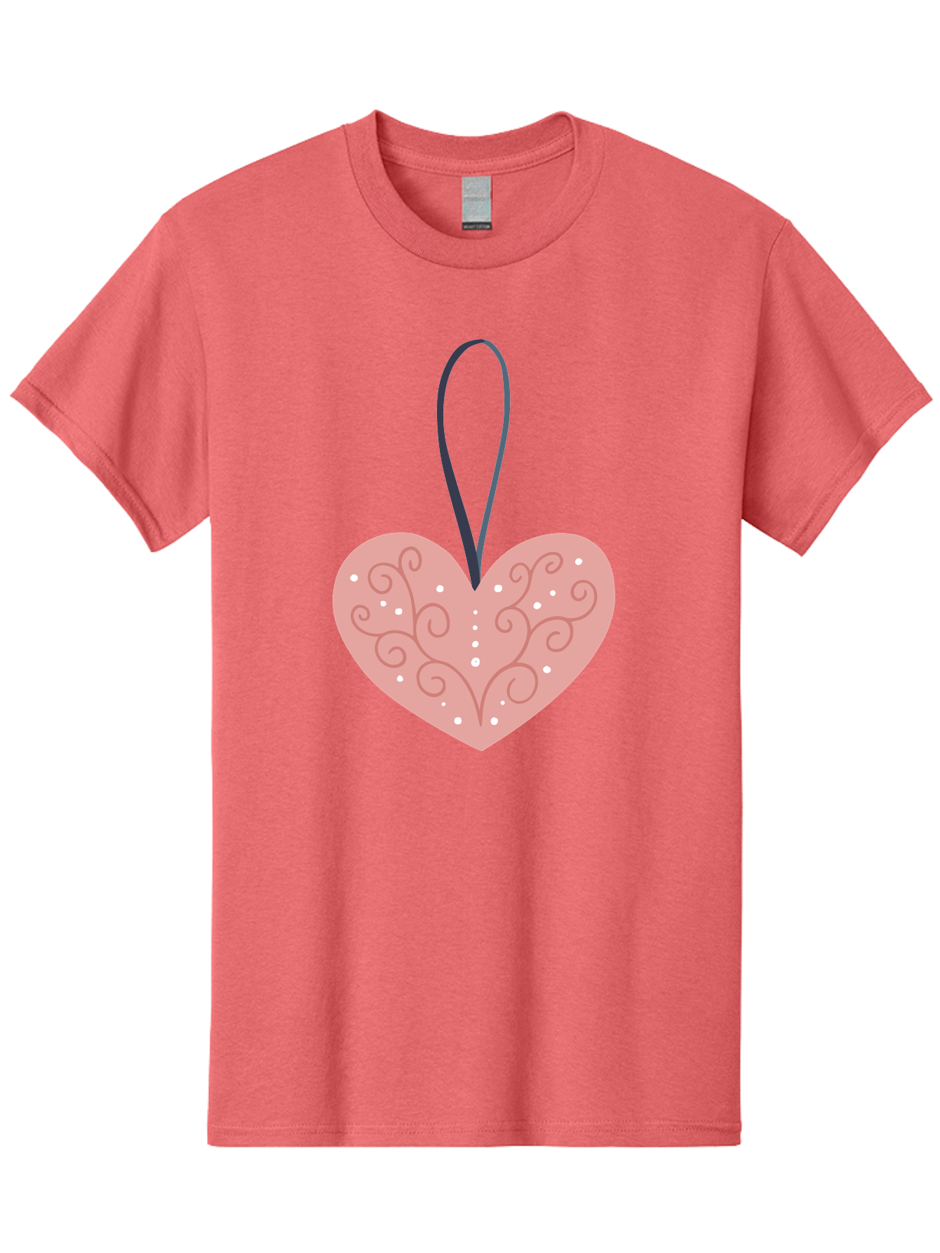 Pink-Heart-Ornament Men'S Graphic Tee, 100% Cotton, Comfortable Casual Summer Wear, Machine Washable, Pink Heart Ornament, Decorative Design, Swirling Patterns, White Dots, Hanging Decoration, Love Symbol, Valentines Day Gift, Festive Decor Aac077 23
