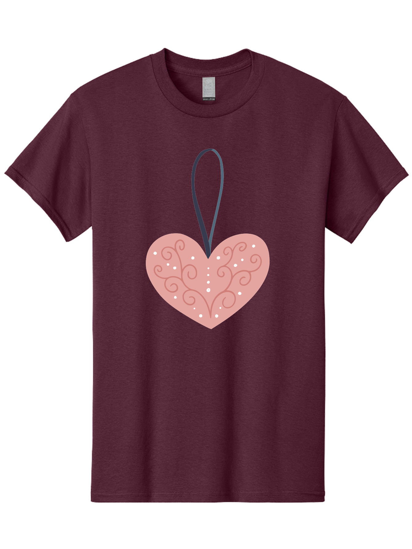 Pink-Heart-Ornament Men'S Graphic Tee, 100% Cotton, Comfortable Casual Summer Wear, Machine Washable, Pink Heart Ornament, Decorative Design, Swirling Patterns, White Dots, Hanging Decoration, Love Symbol, Valentines Day Gift, Festive Decor Aac077 11