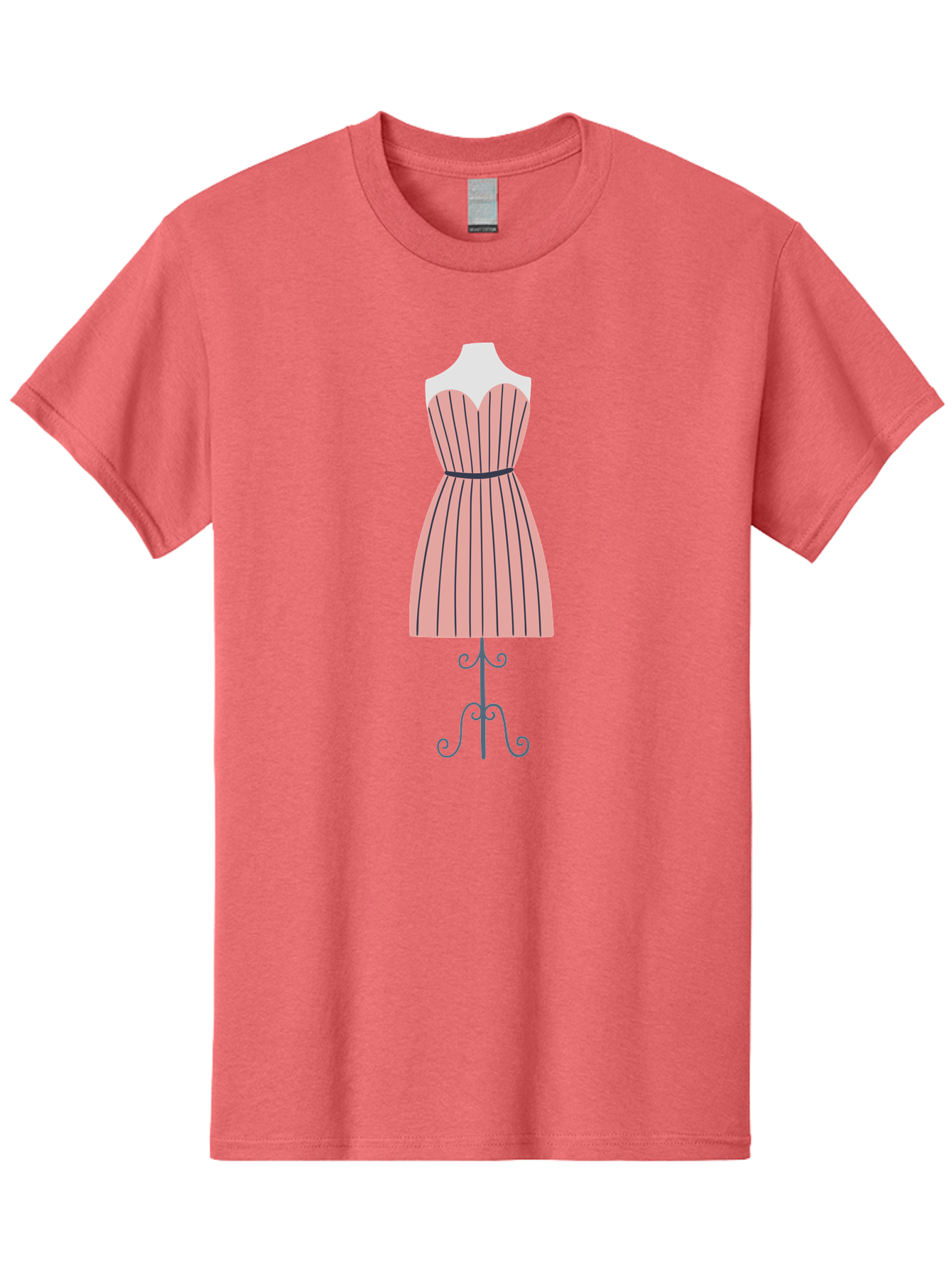 Pink-Striped-Dress Men'S Graphic Tee, 100% Cotton, Comfortable Casual Summer Wear, Machine Washable, Sweetheart Neckline Dress, Knee Length Dress, Striped Pattern, Vintage Style, Fashion Illustration, Womenswear, Designer Dress, Aac081 5