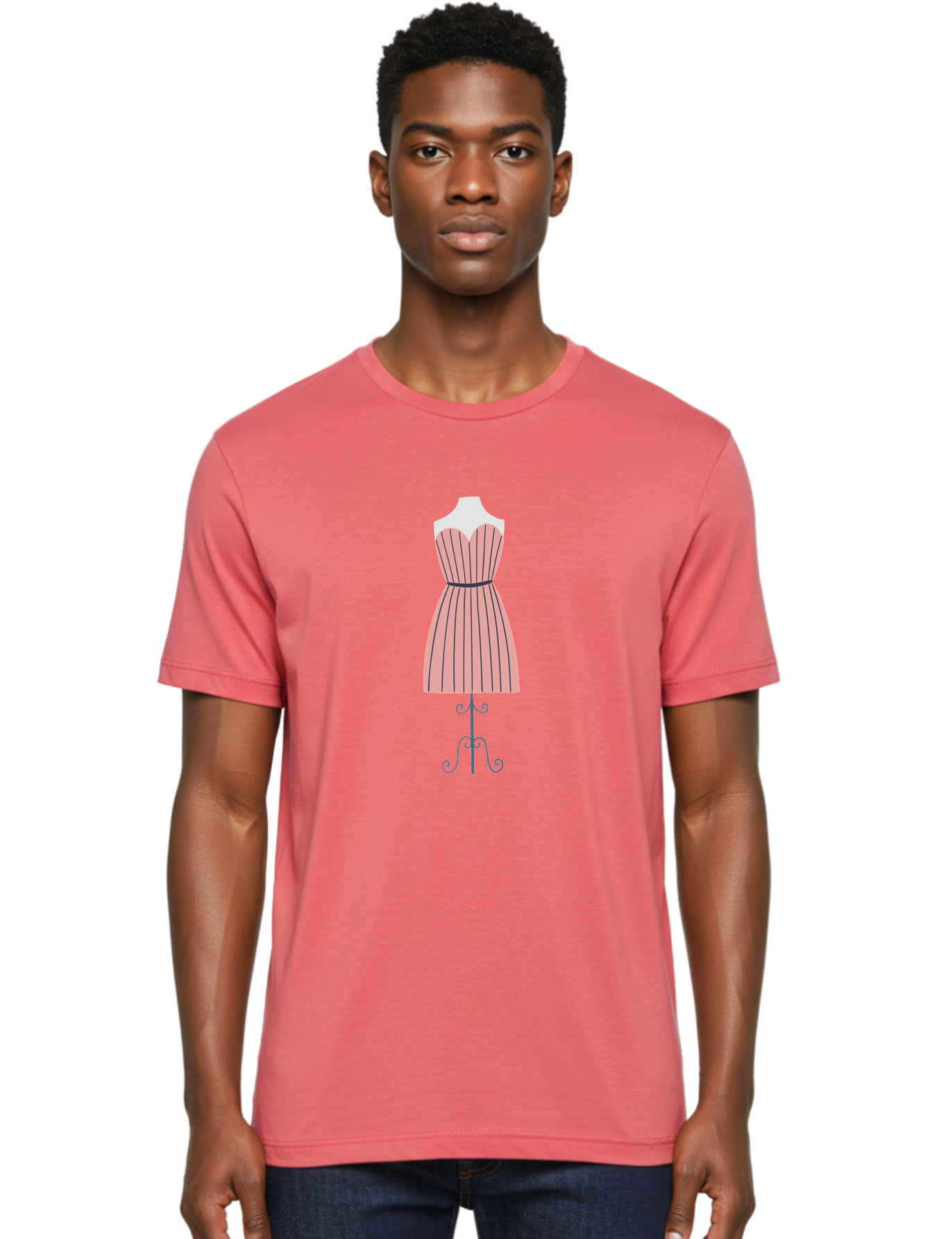 Pink-Striped-Dress Men'S Graphic Tee, 100% Cotton, Comfortable Casual Summer Wear, Machine Washable, Sweetheart Neckline Dress, Knee Length Dress, Striped Pattern, Vintage Style, Fashion Illustration, Womenswear, Designer Dress, Aac081 6