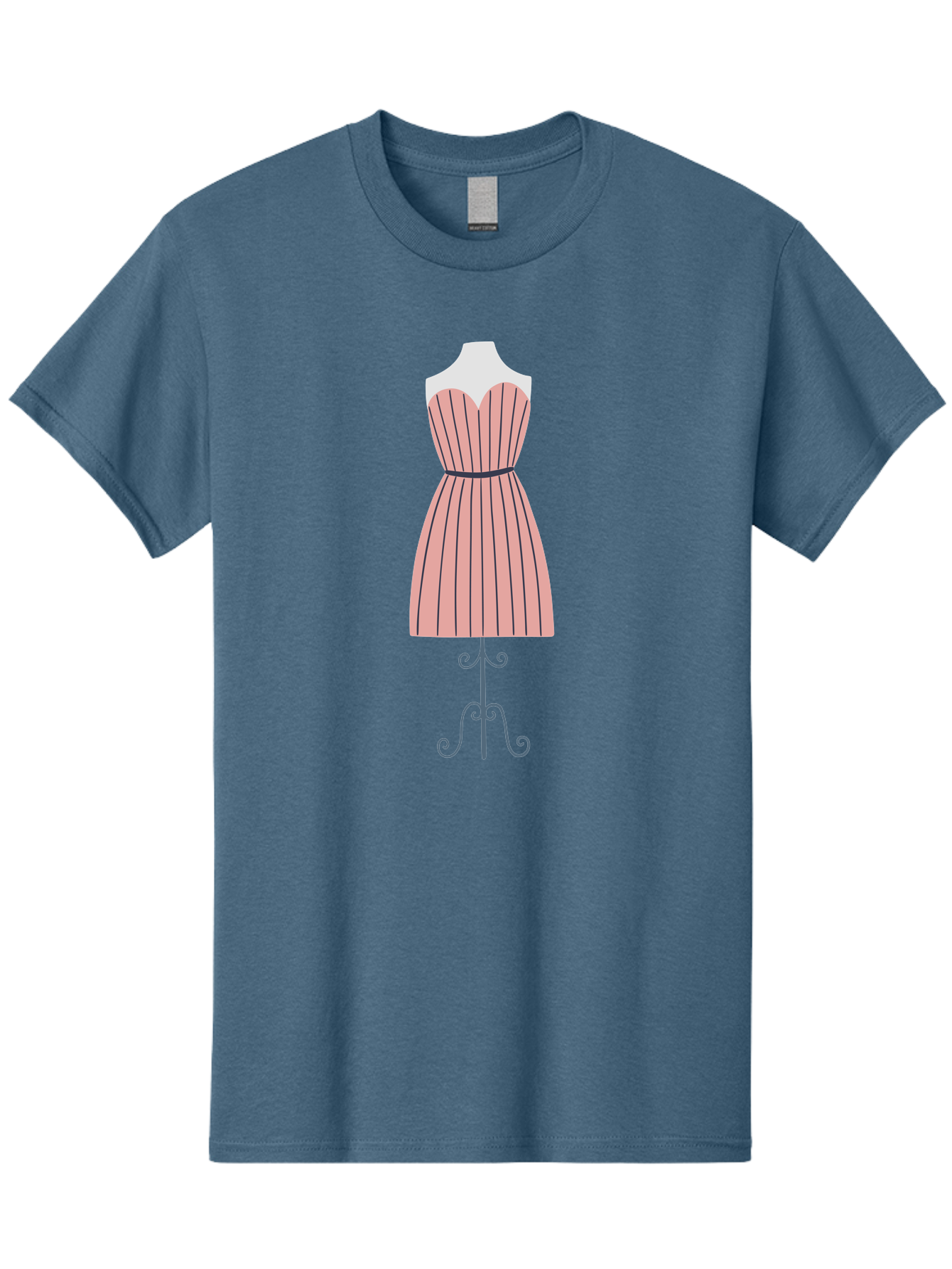 Pink-Striped-Dress Men'S Graphic Tee, 100% Cotton, Comfortable Casual Summer Wear, Machine Washable, Sweetheart Neckline Dress, Knee Length Dress, Striped Pattern, Vintage Style, Fashion Illustration, Womenswear, Designer Dress, Aac081 1