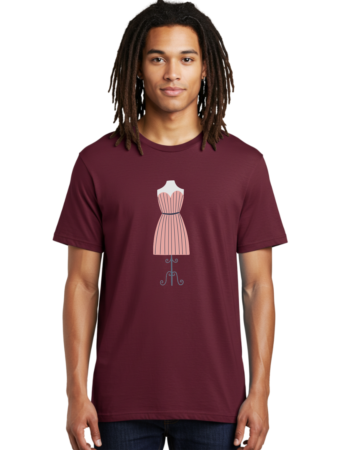 Pink-Striped-Dress Men'S Graphic Tee, 100% Cotton, Comfortable Casual Summer Wear, Machine Washable, Sweetheart Neckline Dress, Knee Length Dress, Striped Pattern, Vintage Style, Fashion Illustration, Womenswear, Designer Dress, Aac081 26