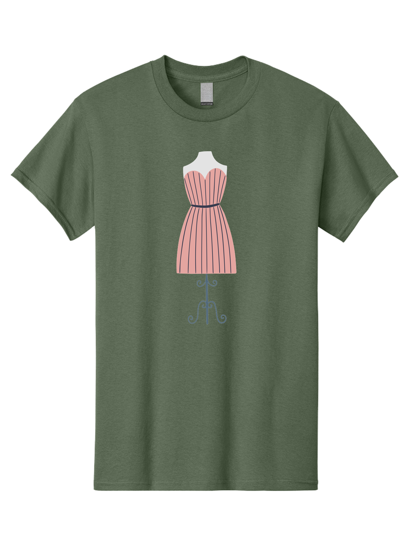 Pink-Striped-Dress Men'S Graphic Tee, 100% Cotton, Comfortable Casual Summer Wear, Machine Washable, Sweetheart Neckline Dress, Knee Length Dress, Striped Pattern, Vintage Style, Fashion Illustration, Womenswear, Designer Dress, Aac081 27