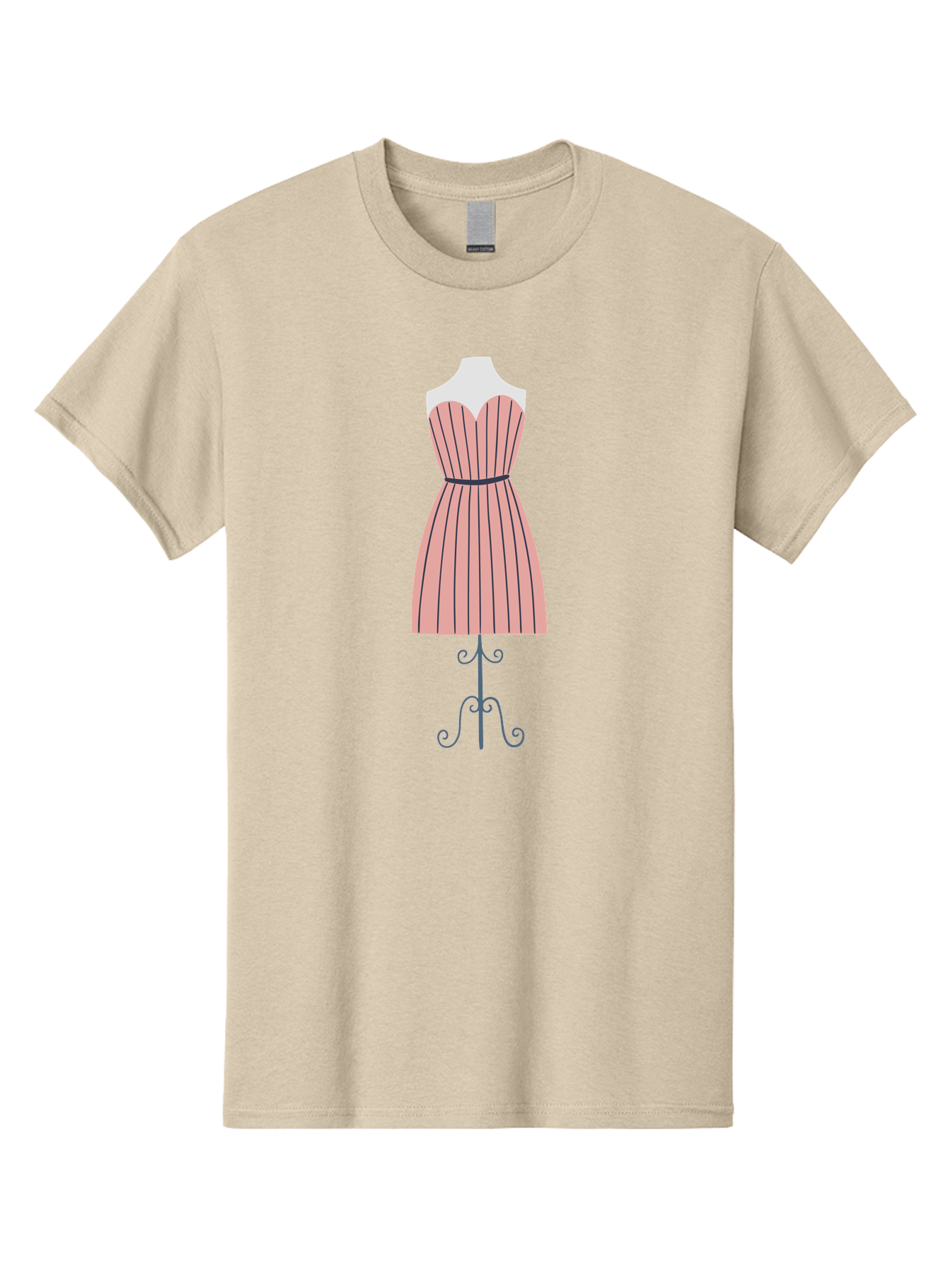 Pink-Striped-Dress Men'S Graphic Tee, 100% Cotton, Comfortable Casual Summer Wear, Machine Washable, Sweetheart Neckline Dress, Knee Length Dress, Striped Pattern, Vintage Style, Fashion Illustration, Womenswear, Designer Dress, Aac081 7