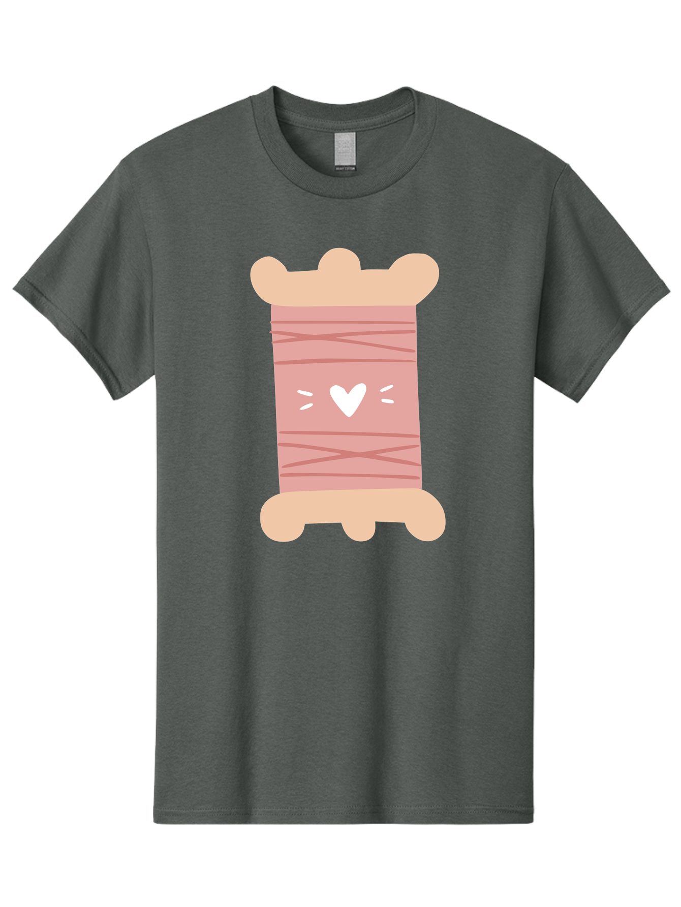 Pink-Thread-Spool-With-Heart Men'S Graphic Tee, 100% Cotton, Comfortable Casual Summer Wear, Machine Washable, Pink Thread Spool, White Heart, Sewing Supplies, Crafting, Diy, Hobby, Embroidery Thread, Pastel Colors, Cute Design, Cartoon Style Aac084 13