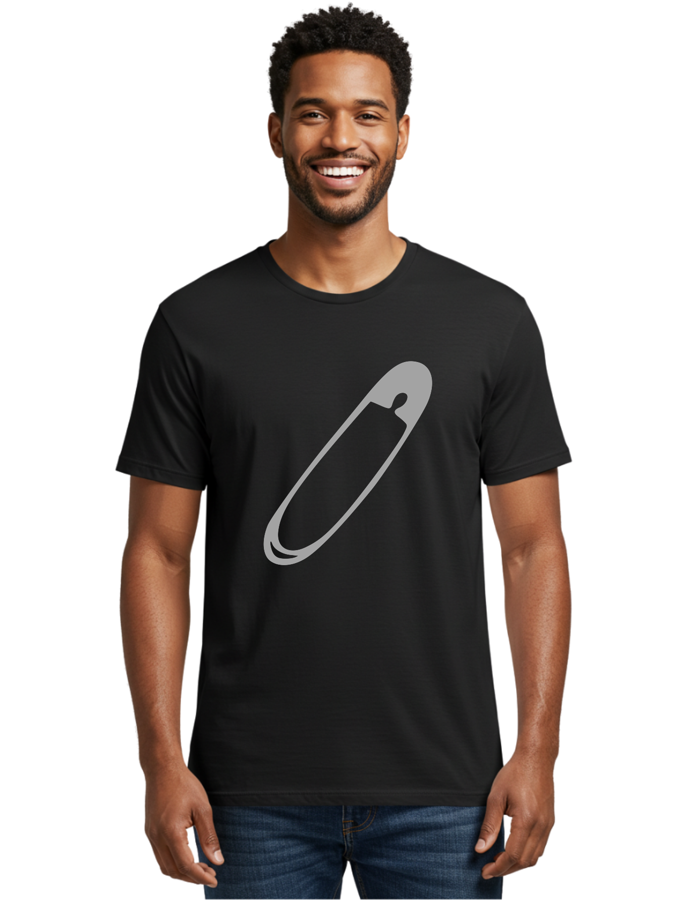 Safety-Pin-1 Men'S Graphic Tee, 100% Cotton, Comfortable Casual Summer Wear, Machine Washable, Safety Pin, Gray Metal, Simple Design, Minimalist Style, Utility Icon, Fashion Accessory, Office Supply Aac094 8