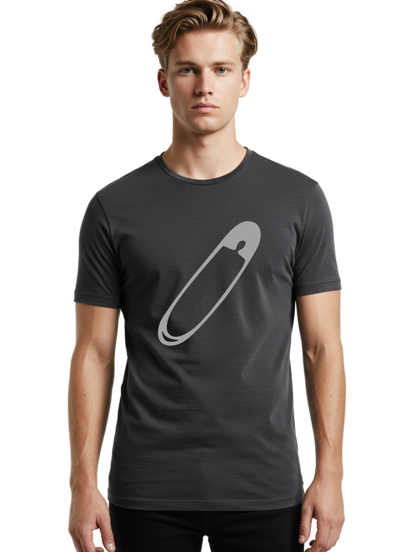 Safety-Pin-1 Men'S Graphic Tee, 100% Cotton, Comfortable Casual Summer Wear, Machine Washable, Safety Pin, Gray Metal, Simple Design, Minimalist Style, Utility Icon, Fashion Accessory, Office Supply Aac094 28