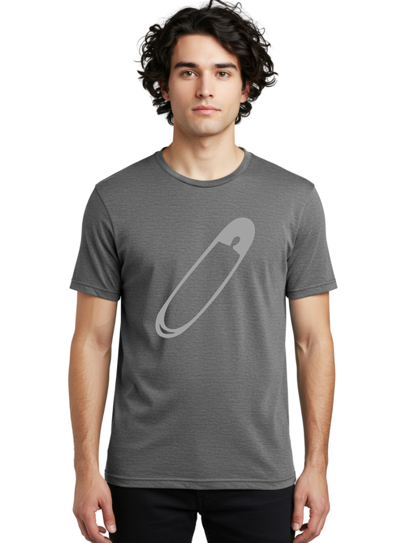Safety-Pin-1 Men'S Graphic Tee, 100% Cotton, Comfortable Casual Summer Wear, Machine Washable, Safety Pin, Gray Metal, Simple Design, Minimalist Style, Utility Icon, Fashion Accessory, Office Supply Aac094 2