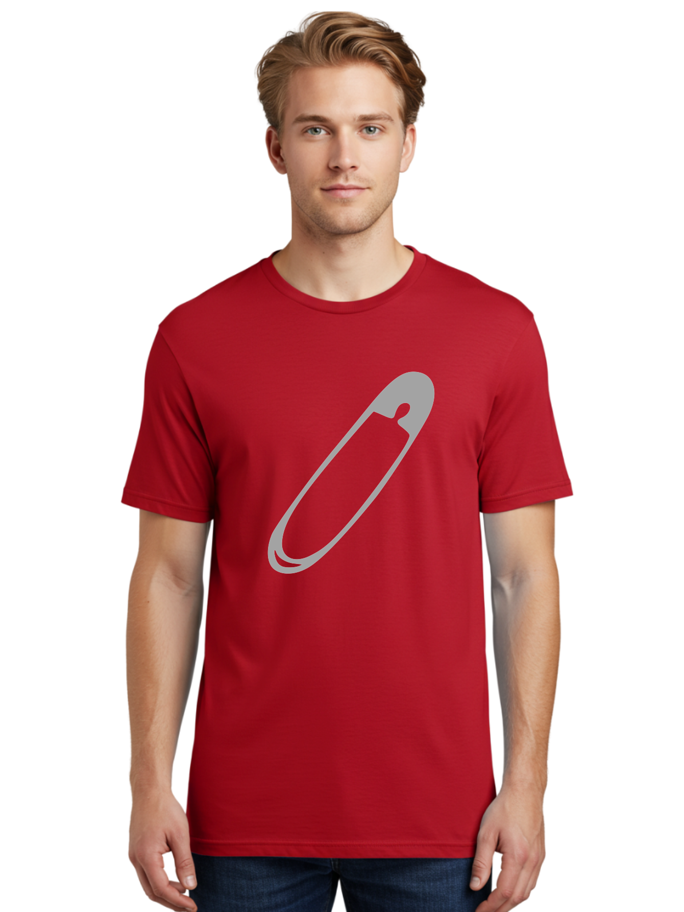 Safety-Pin-1 Men'S Graphic Tee, 100% Cotton, Comfortable Casual Summer Wear, Machine Washable, Safety Pin, Gray Metal, Simple Design, Minimalist Style, Utility Icon, Fashion Accessory, Office Supply Aac094 22