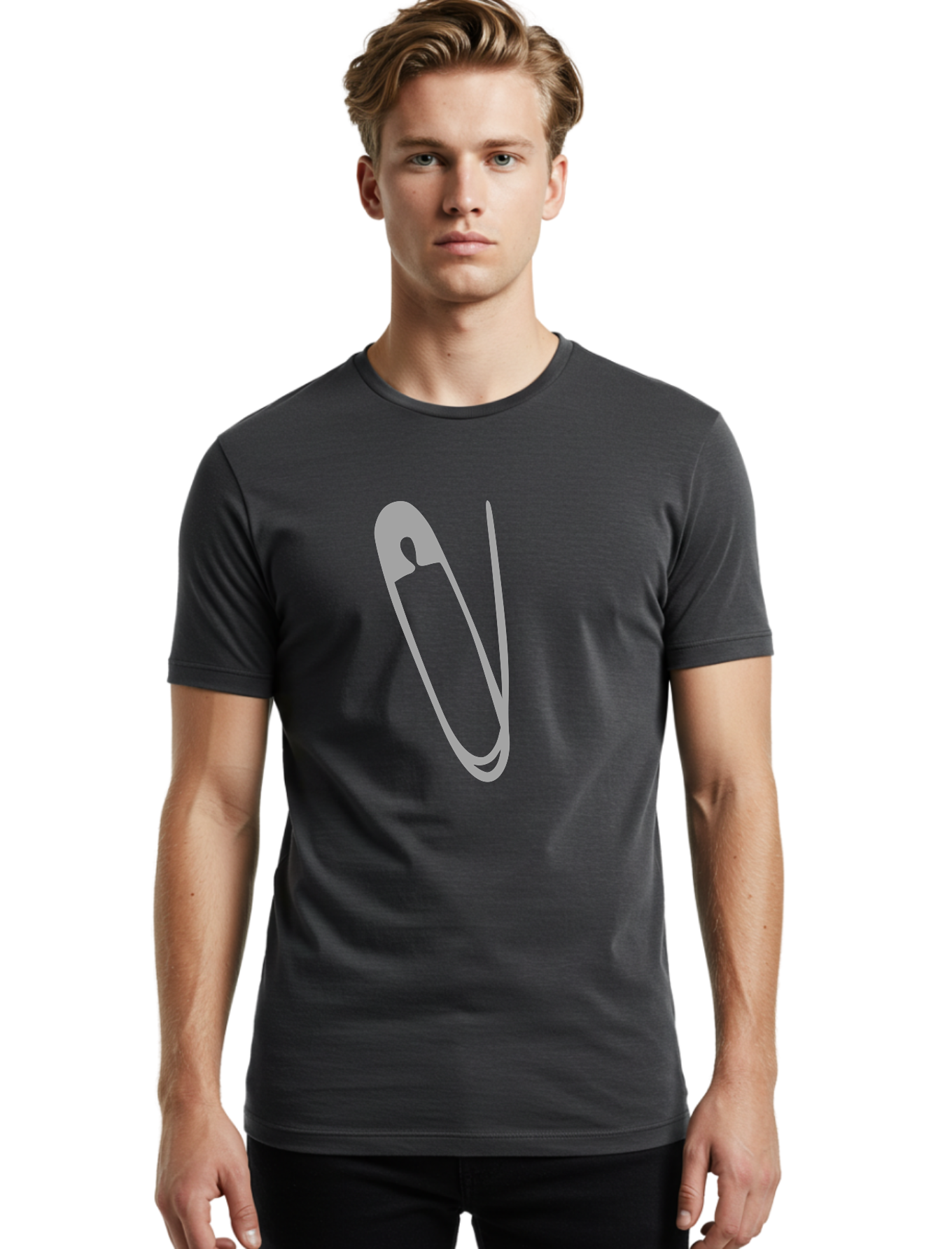 Safety-Pin Men'S Graphic Tee, 100% Cotton, Comfortable Casual Summer Wear, Machine Washable, Safety Pin, Gray Safety Pin, Pin Icon, Gray Icon, Simple Design, Minimalist Graphic, Safety Pin Illustration Aac095 24