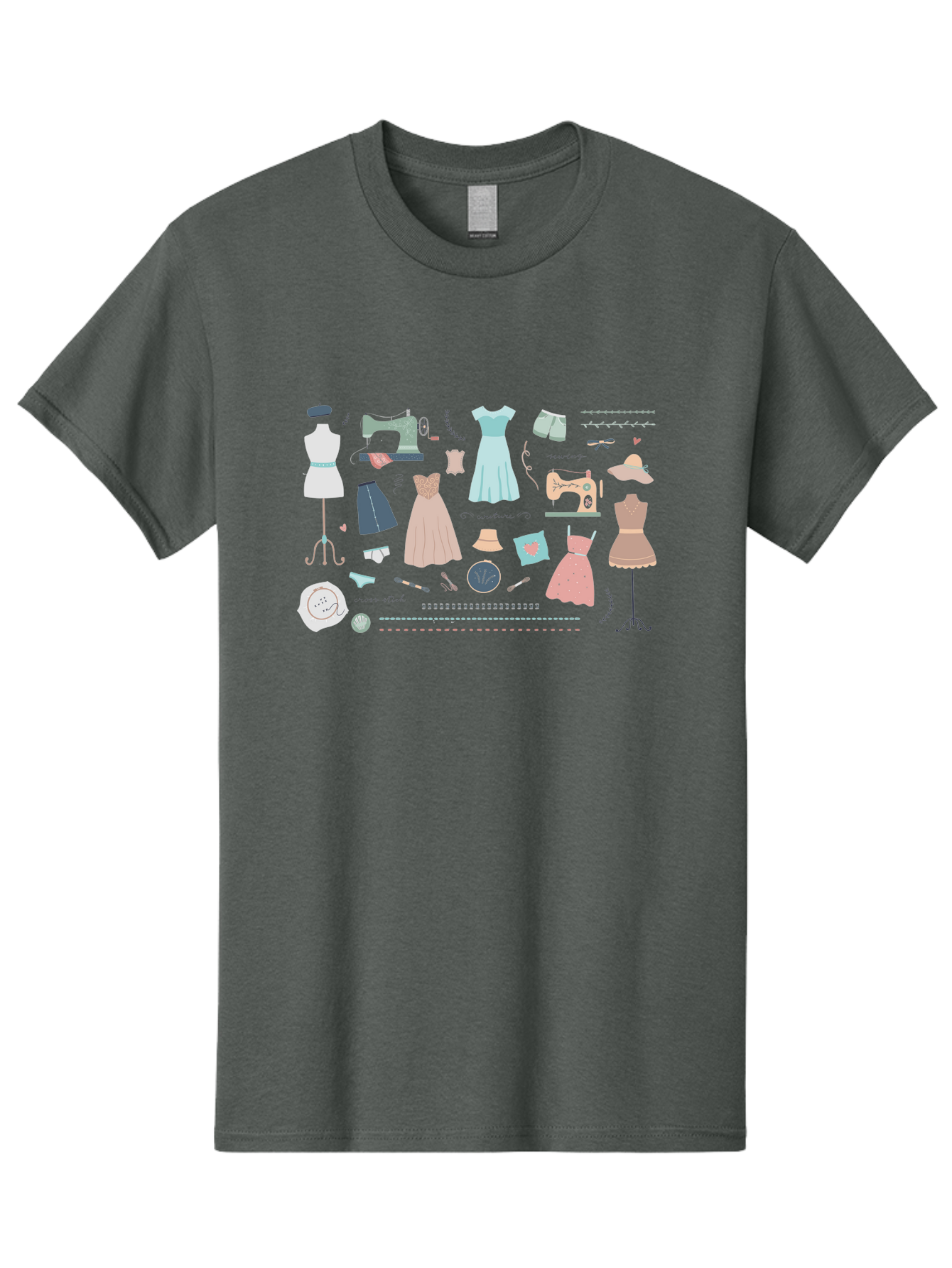 Sewing-Clipart Men'S Graphic Tee, 100% Cotton, Comfortable Casual Summer Wear, Machine Washable, Dresses, Sewing Machines, Mannequins, Fashion Design, Textile Art, Sewing Tools, Threads, Buttons, Fashion Illustration, Custom Clothing, Aac098 27