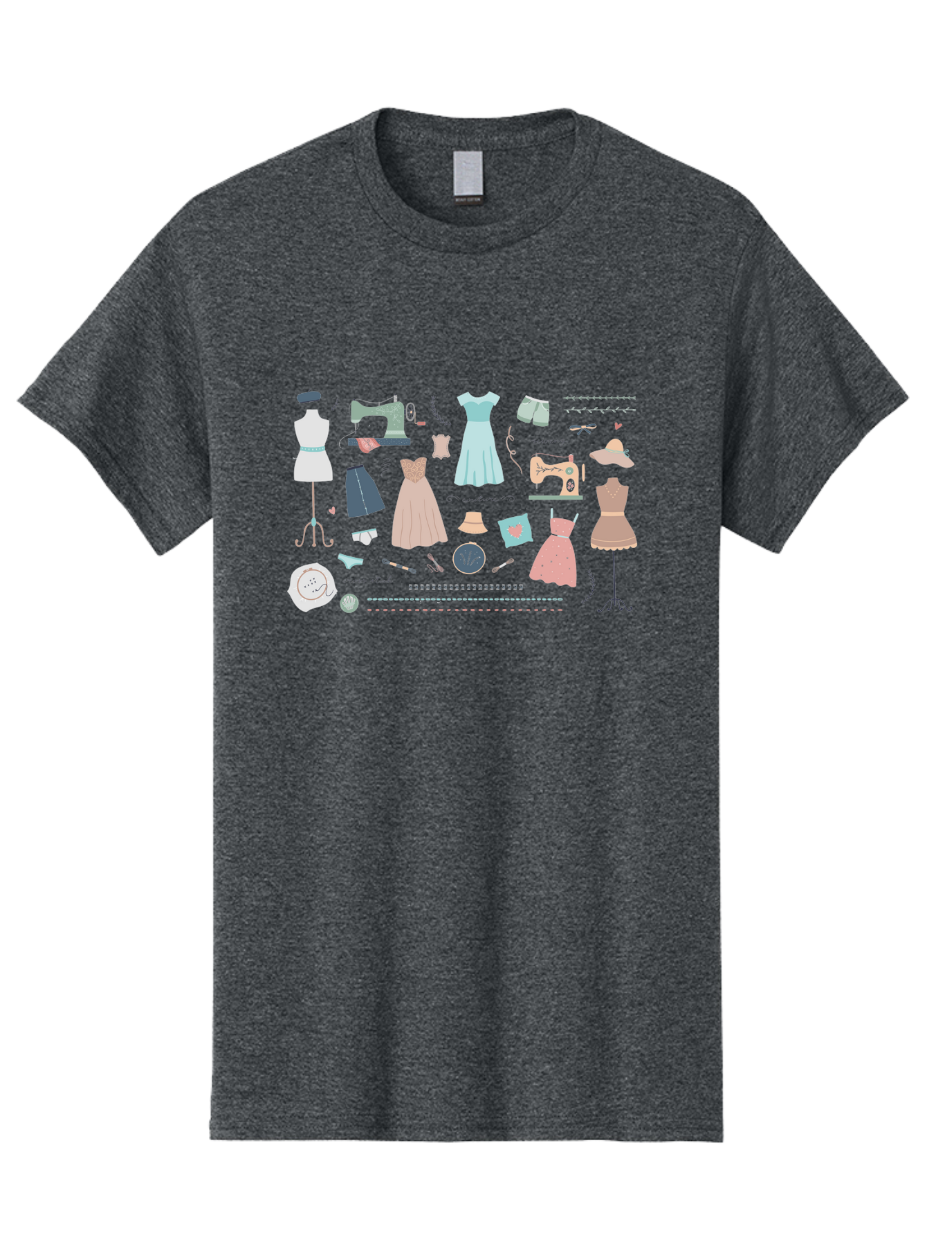 Sewing-Clipart Men'S Graphic Tee, 100% Cotton, Comfortable Casual Summer Wear, Machine Washable, Dresses, Sewing Machines, Mannequins, Fashion Design, Textile Art, Sewing Tools, Threads, Buttons, Fashion Illustration, Custom Clothing, Aac098 11