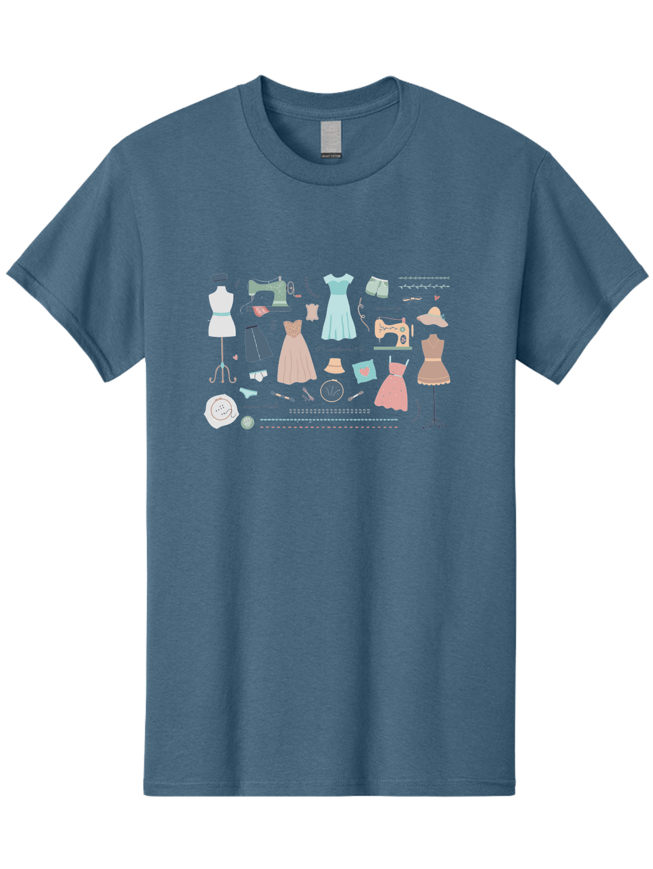 Sewing-Clipart Men'S Graphic Tee, 100% Cotton, Comfortable Casual Summer Wear, Machine Washable, Dresses, Sewing Machines, Mannequins, Fashion Design, Textile Art, Sewing Tools, Threads, Buttons, Fashion Illustration, Custom Clothing, Aac098 23