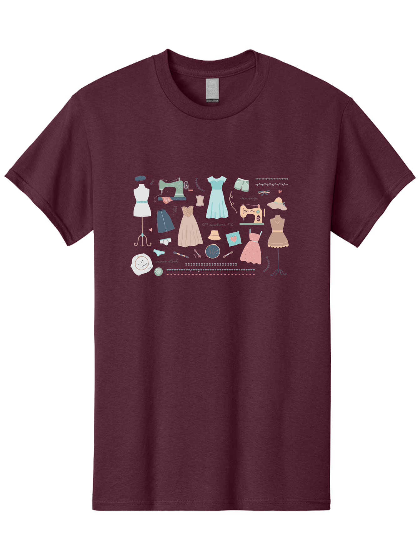 Sewing-Clipart Men'S Graphic Tee, 100% Cotton, Comfortable Casual Summer Wear, Machine Washable, Dresses, Sewing Machines, Mannequins, Fashion Design, Textile Art, Sewing Tools, Threads, Buttons, Fashion Illustration, Custom Clothing, Aac098 7