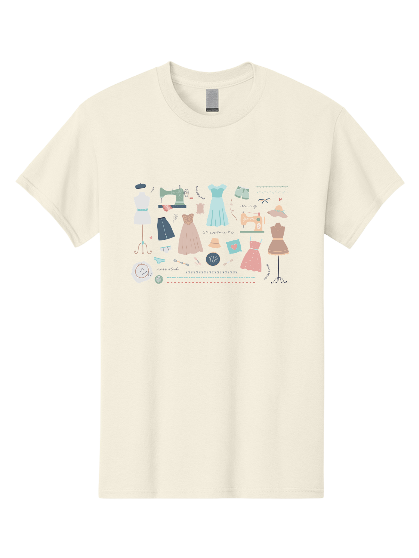 Sewing-Clipart Men'S Graphic Tee, 100% Cotton, Comfortable Casual Summer Wear, Machine Washable, Dresses, Sewing Machines, Mannequins, Fashion Design, Textile Art, Sewing Tools, Threads, Buttons, Fashion Illustration, Custom Clothing, Aac098 17