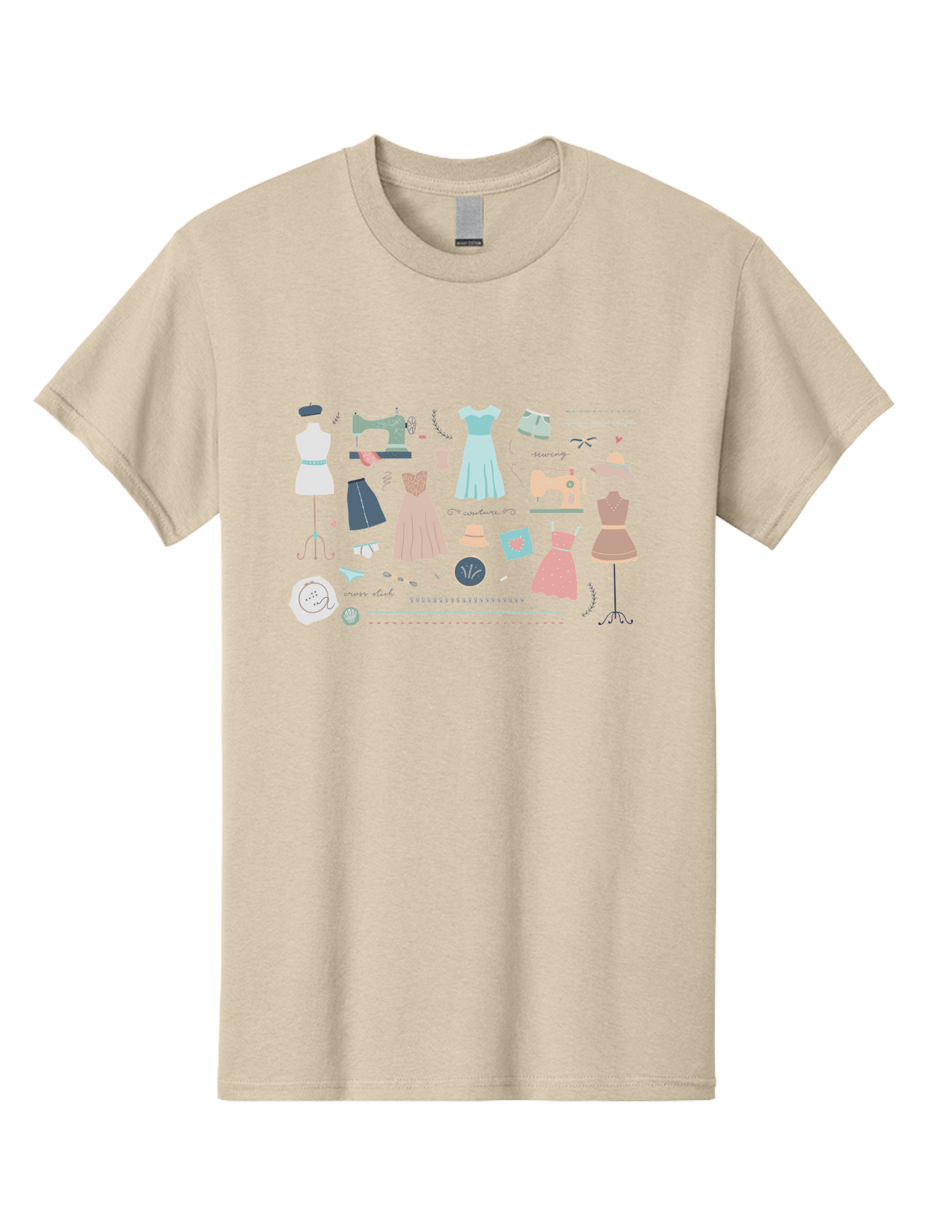 Sewing-Clipart Men'S Graphic Tee, 100% Cotton, Comfortable Casual Summer Wear, Machine Washable, Dresses, Sewing Machines, Mannequins, Fashion Design, Textile Art, Sewing Tools, Threads, Buttons, Fashion Illustration, Custom Clothing, Aac098 21