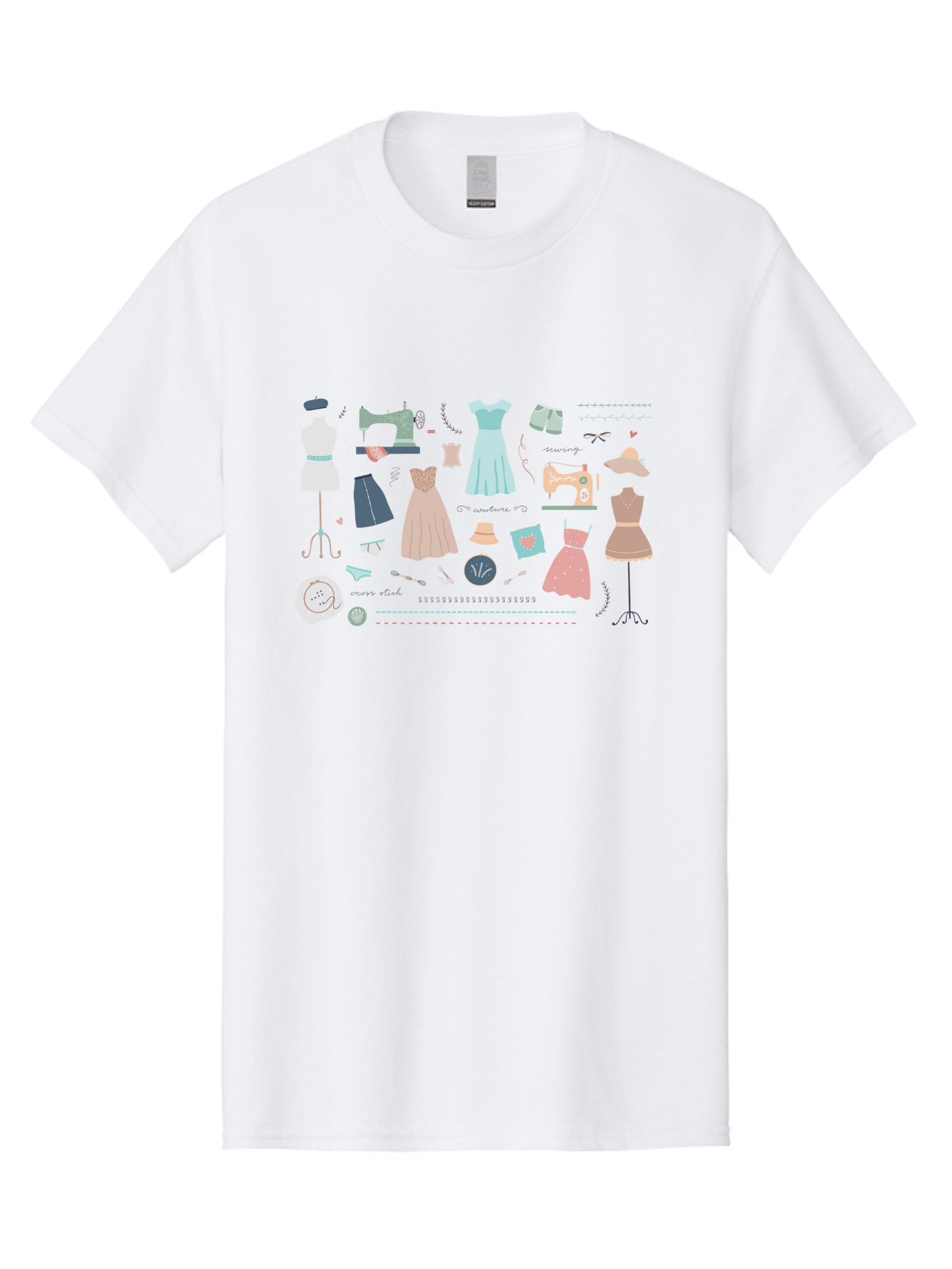 Sewing-Clipart Men'S Graphic Tee, 100% Cotton, Comfortable Casual Summer Wear, Machine Washable, Dresses, Sewing Machines, Mannequins, Fashion Design, Textile Art, Sewing Tools, Threads, Buttons, Fashion Illustration, Custom Clothing, Aac098 29
