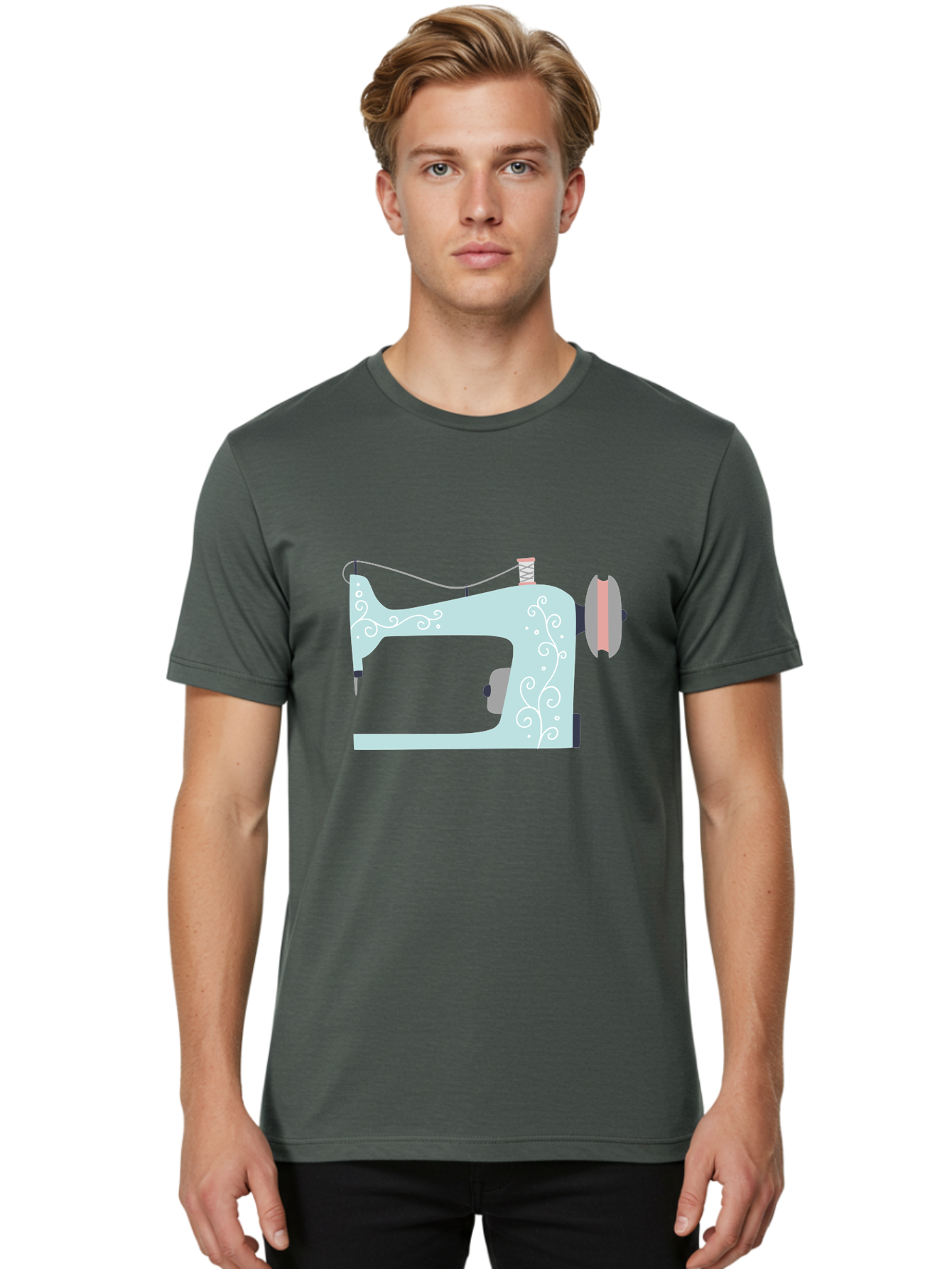 Sewing-Machine-2 Men'S Graphic Tee, 100% Cotton, Comfortable Casual Summer Wear, Machine Washable, Sewing Machine, Vintage Style, Floral Patterns, Pastel Colors, Sewing Equipment, Tailoring, Fashion Design, Textile Art, Embroidery Aac101 14