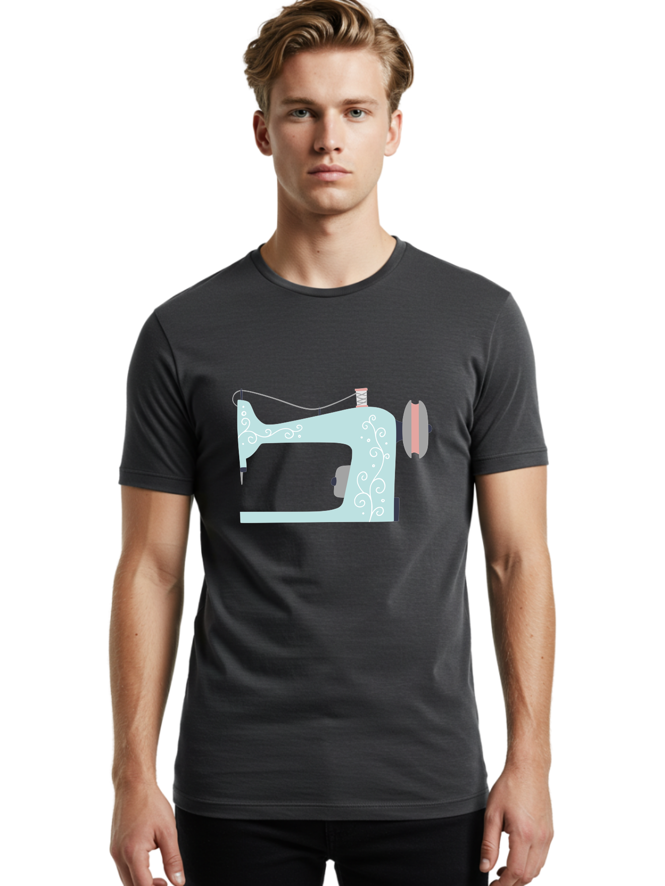 Sewing-Machine-2 Men'S Graphic Tee, 100% Cotton, Comfortable Casual Summer Wear, Machine Washable, Sewing Machine, Vintage Style, Floral Patterns, Pastel Colors, Sewing Equipment, Tailoring, Fashion Design, Textile Art, Embroidery Aac101 4