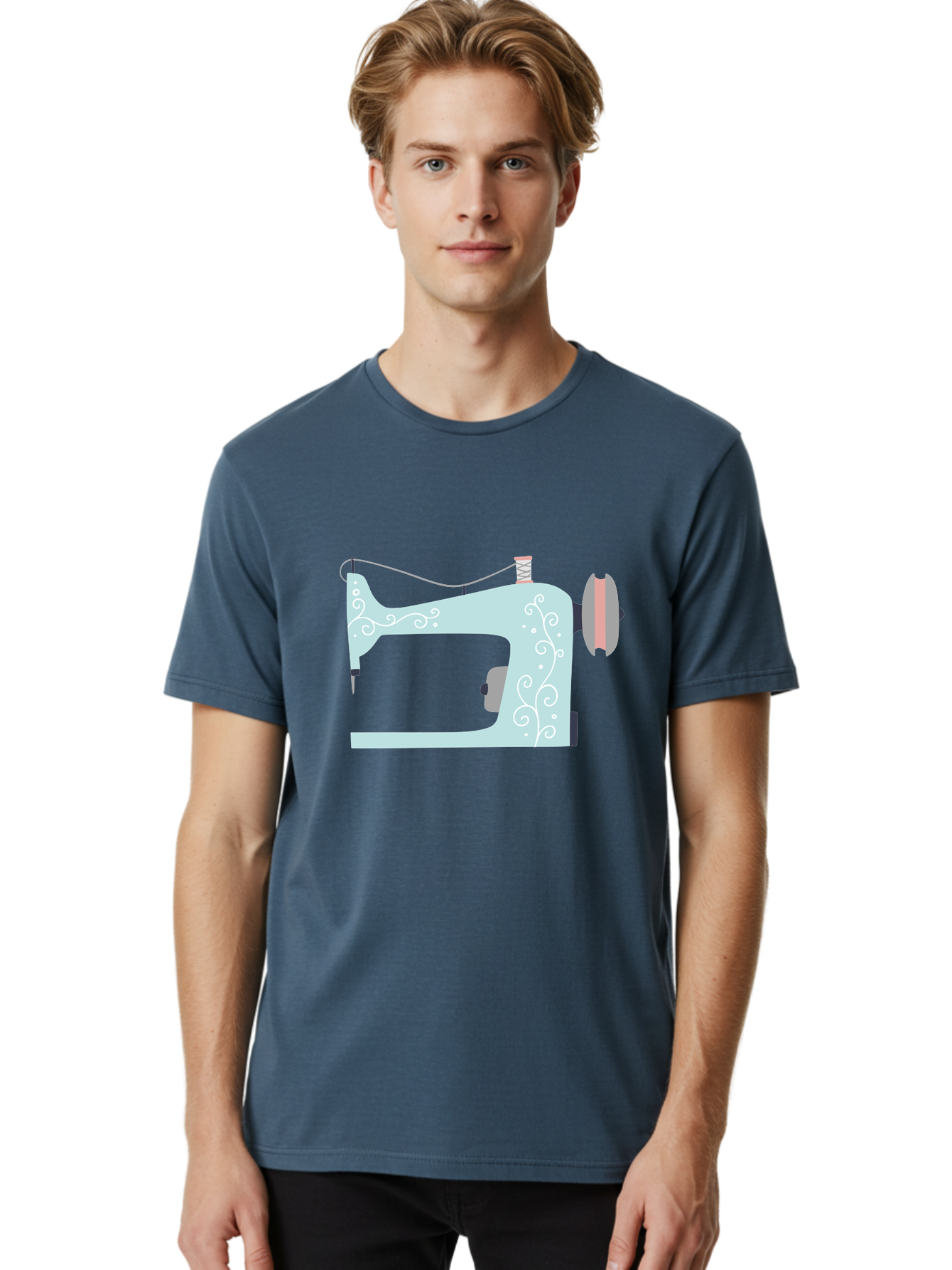 Sewing-Machine-2 Men'S Graphic Tee, 100% Cotton, Comfortable Casual Summer Wear, Machine Washable, Sewing Machine, Vintage Style, Floral Patterns, Pastel Colors, Sewing Equipment, Tailoring, Fashion Design, Textile Art, Embroidery Aac101 20