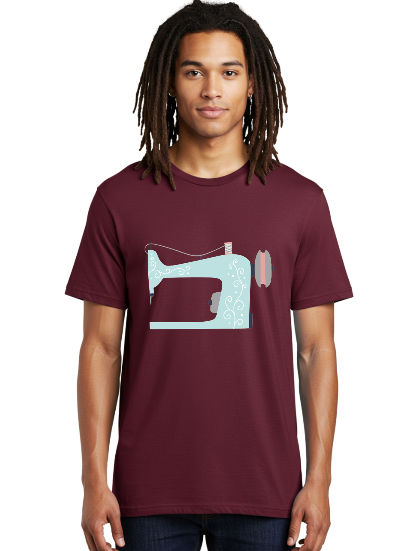 Sewing-Machine-2 Men'S Graphic Tee, 100% Cotton, Comfortable Casual Summer Wear, Machine Washable, Sewing Machine, Vintage Style, Floral Patterns, Pastel Colors, Sewing Equipment, Tailoring, Fashion Design, Textile Art, Embroidery Aac101 18