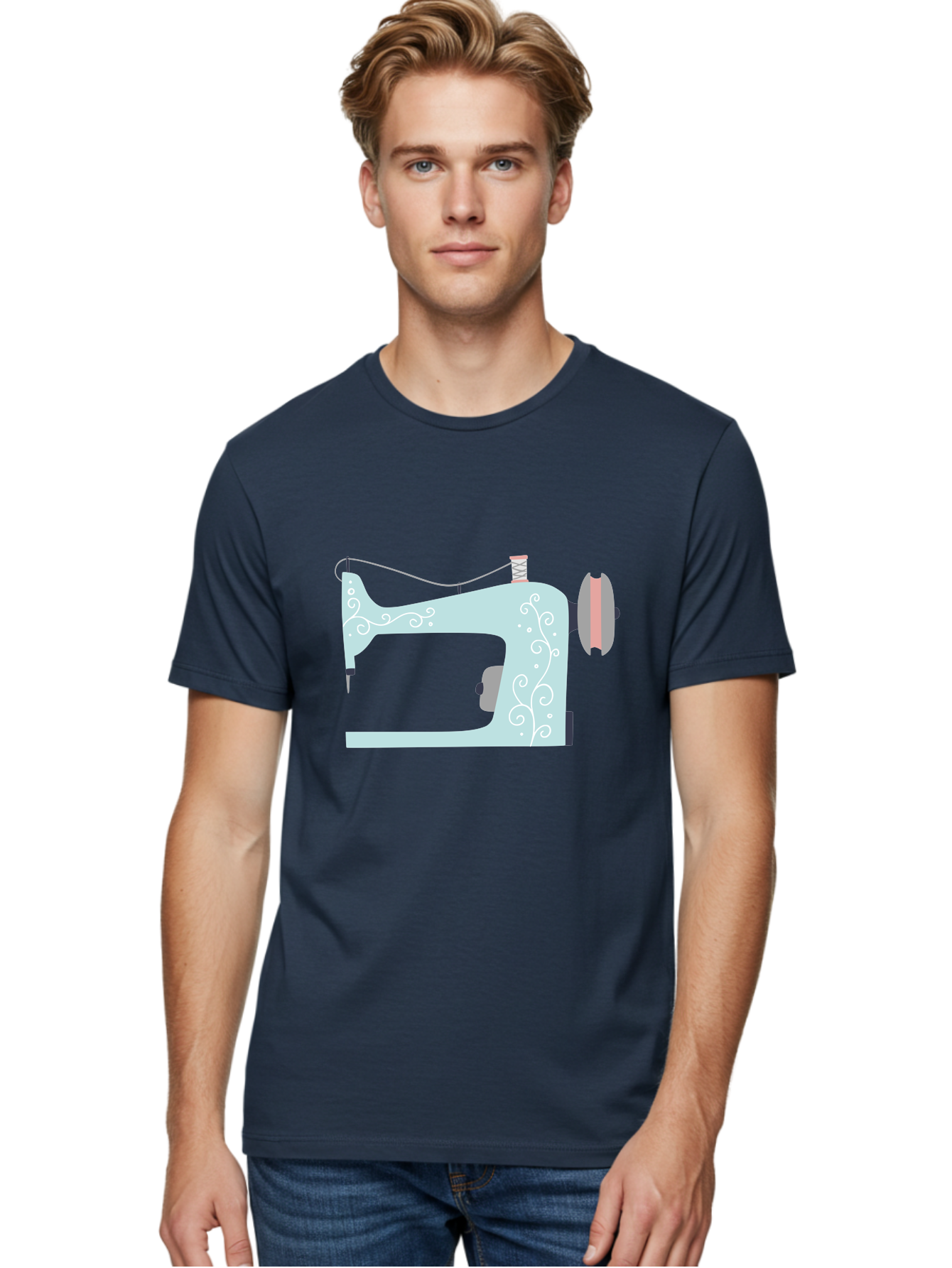 Sewing-Machine-2 Men'S Graphic Tee, 100% Cotton, Comfortable Casual Summer Wear, Machine Washable, Sewing Machine, Vintage Style, Floral Patterns, Pastel Colors, Sewing Equipment, Tailoring, Fashion Design, Textile Art, Embroidery Aac101 8