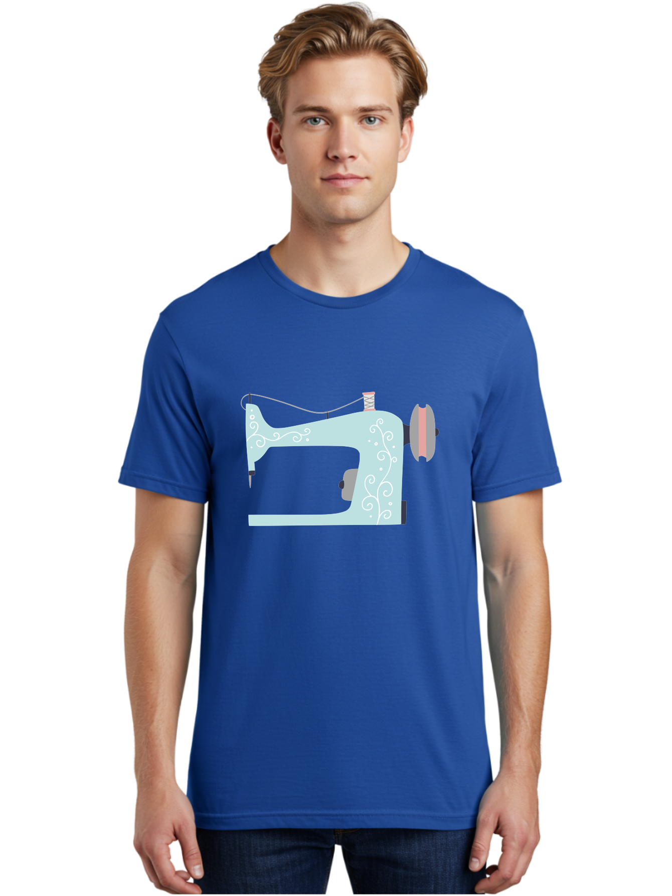 Sewing-Machine-2 Men'S Graphic Tee, 100% Cotton, Comfortable Casual Summer Wear, Machine Washable, Sewing Machine, Vintage Style, Floral Patterns, Pastel Colors, Sewing Equipment, Tailoring, Fashion Design, Textile Art, Embroidery Aac101 16