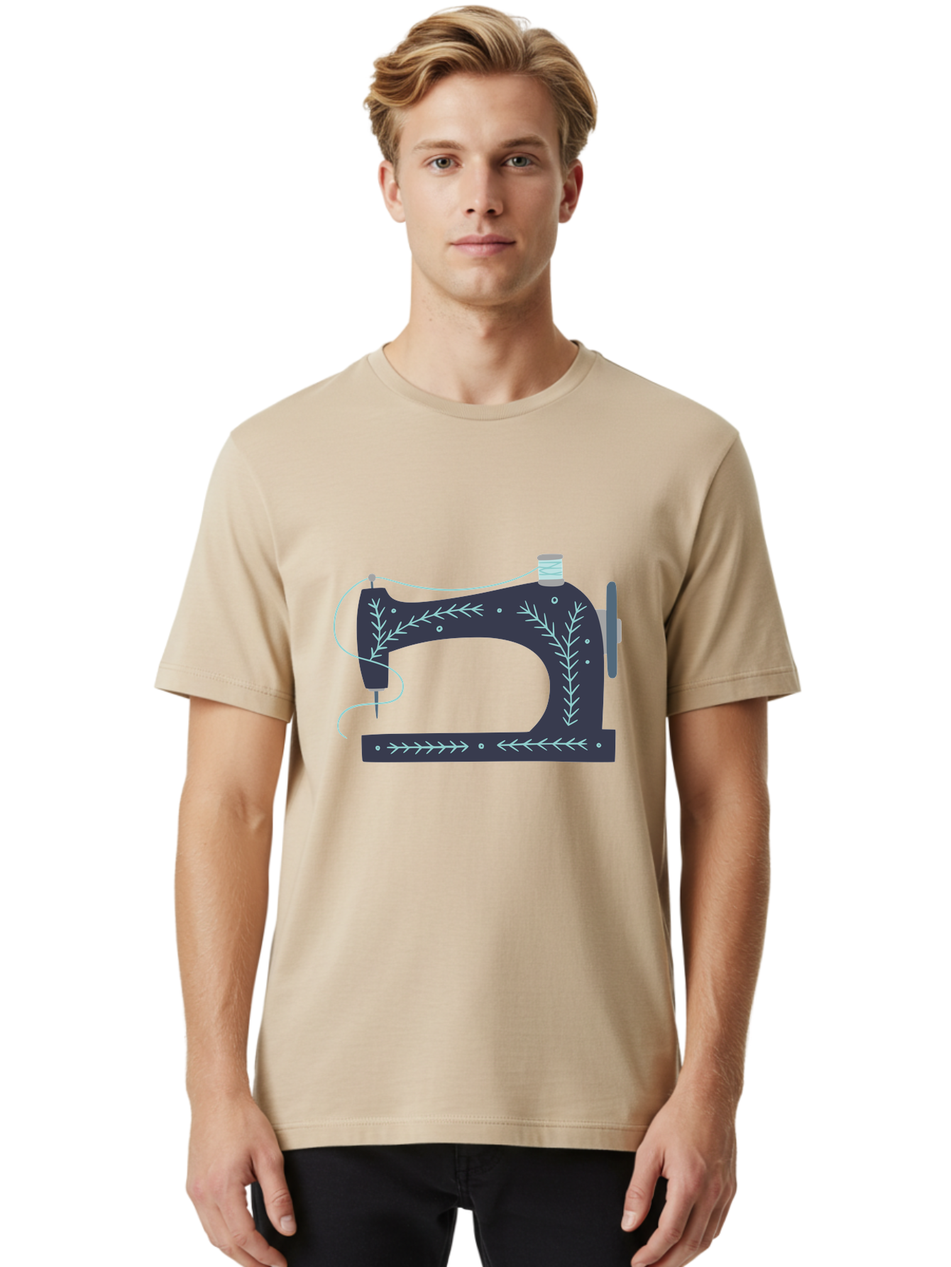 Sewing-Machine-3 Men'S Graphic Tee, 100% Cotton, Comfortable Casual Summer Wear, Machine Washable, Vintage Sewing Machine, Floral Designs, Sewing Decor, Needle And Thread, Textile Art, Creative Inspiration, Diy Fashion, Handmade Crafts Aac102 14