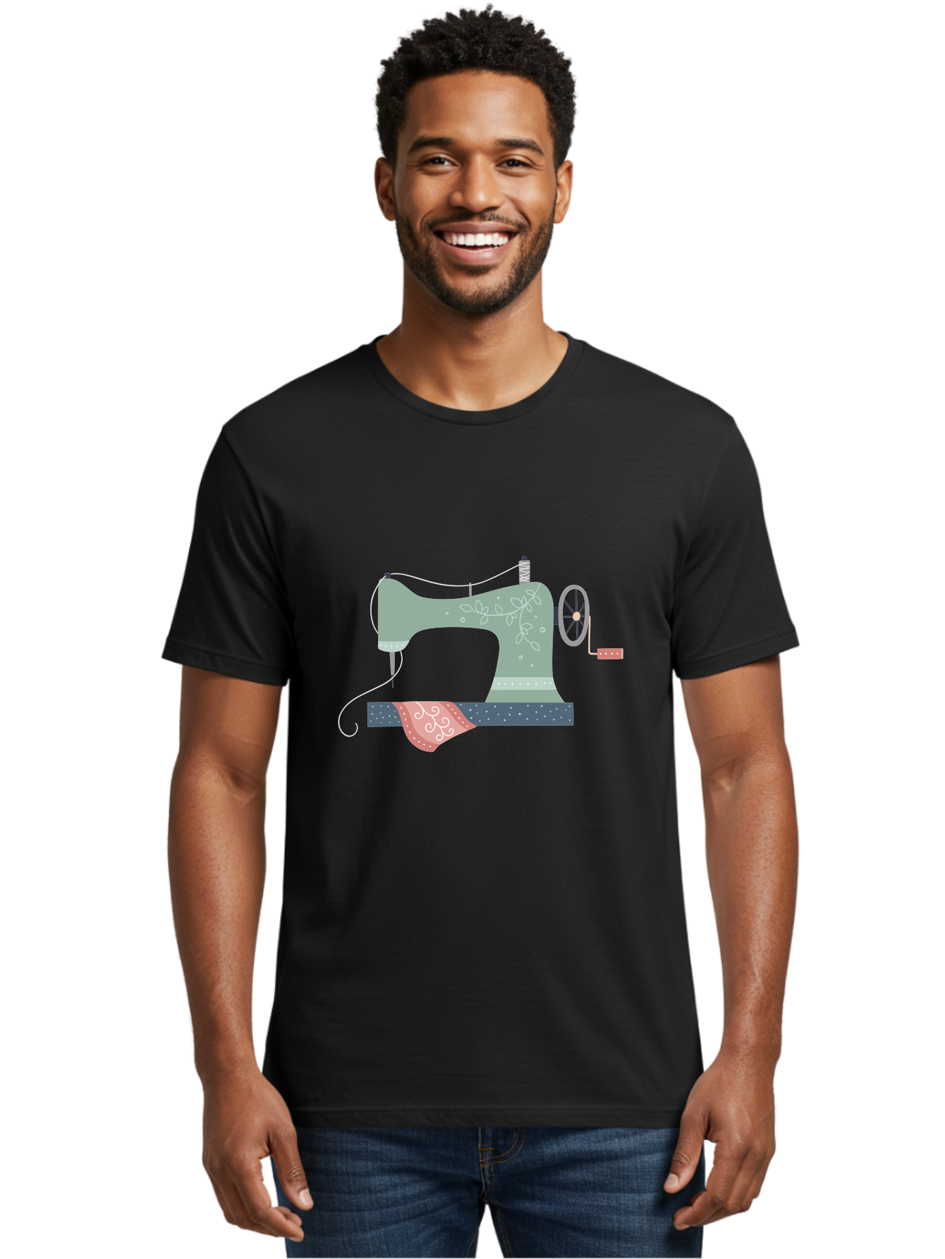 Sewing-Machine-4 Men'S Graphic Tee, 100% Cotton, Comfortable Casual Summer Wear, Machine Washable, Vintage Sewing Machine, Floral Design, Sewing Thread, Handmade Crafts, Diy Fashion, Creative Hobbies, Stitching, Needlework, Embroidery, Aac103 26